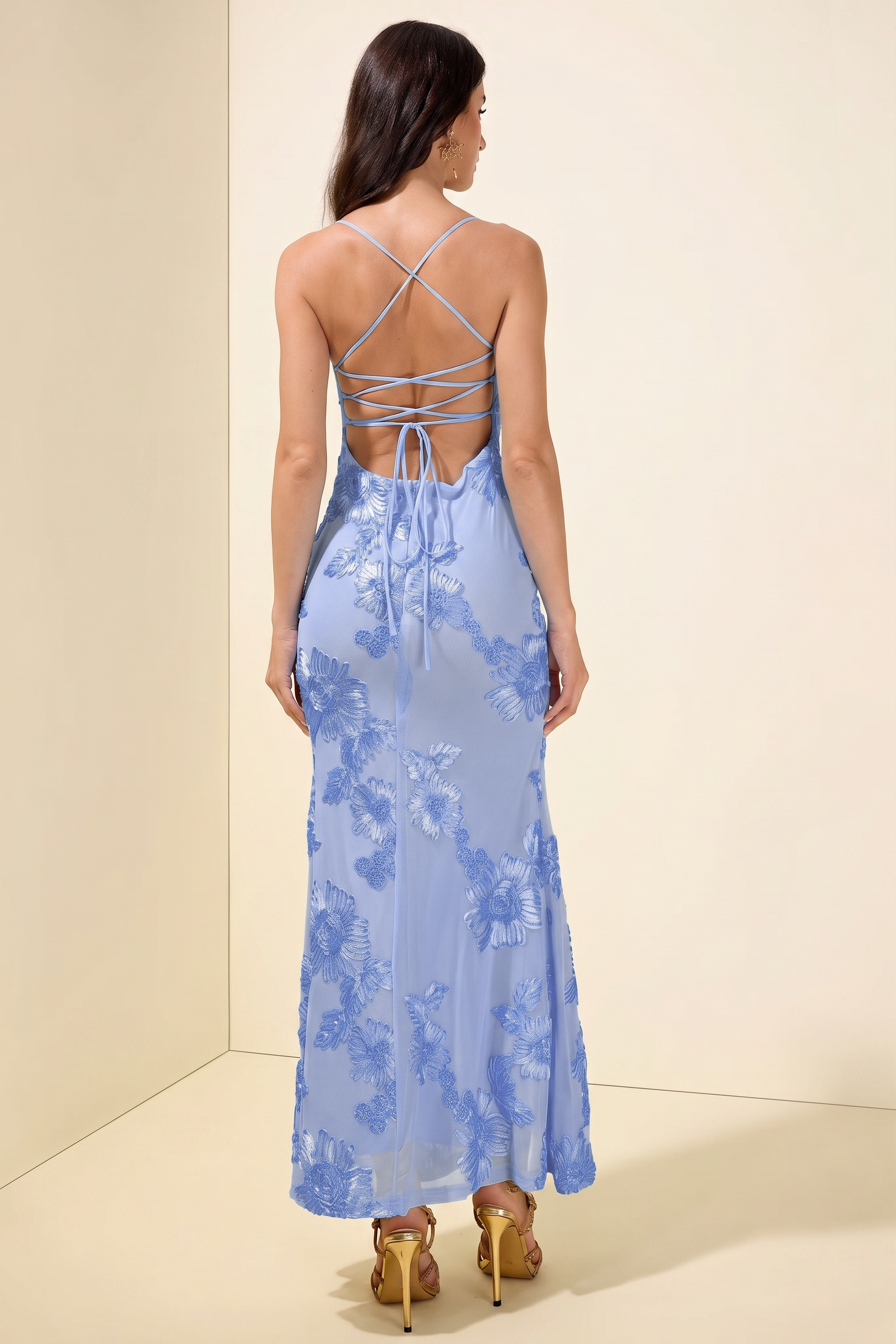 Mesh Embroidered Slip Midi Dress
