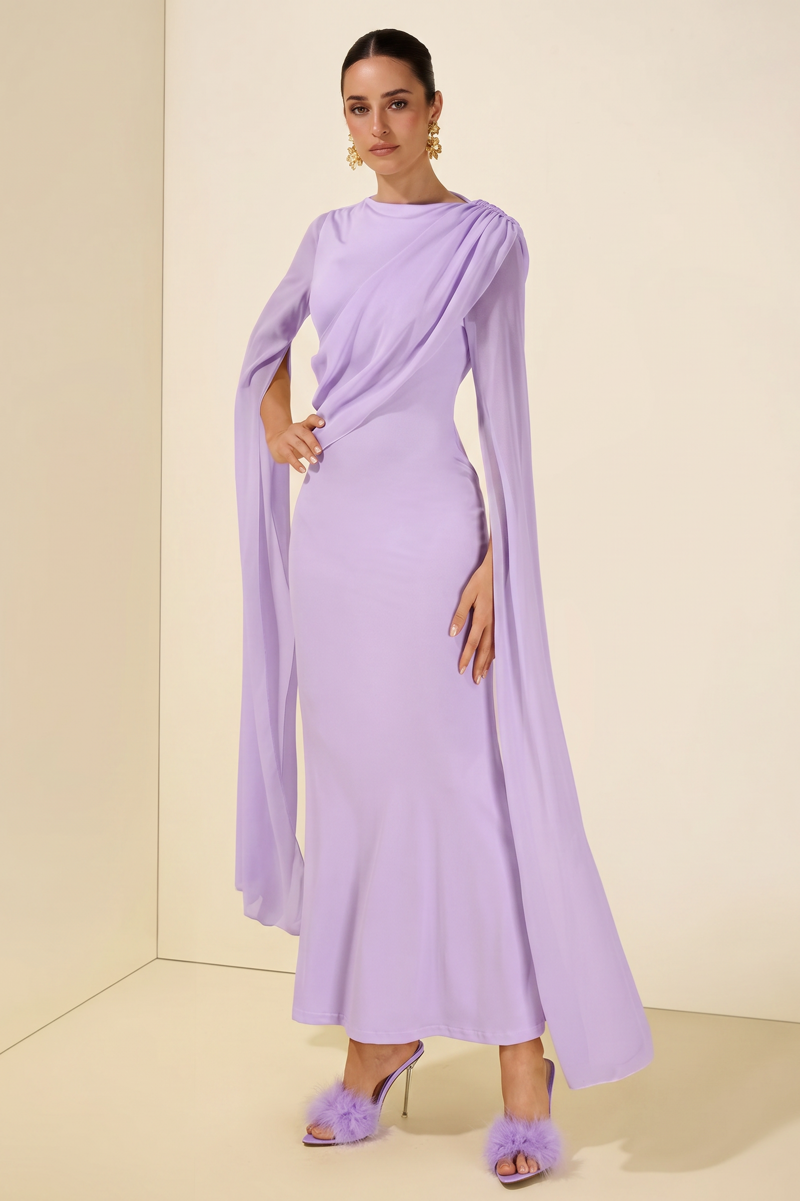 Cape Sleeve Bodycon Midi Dress