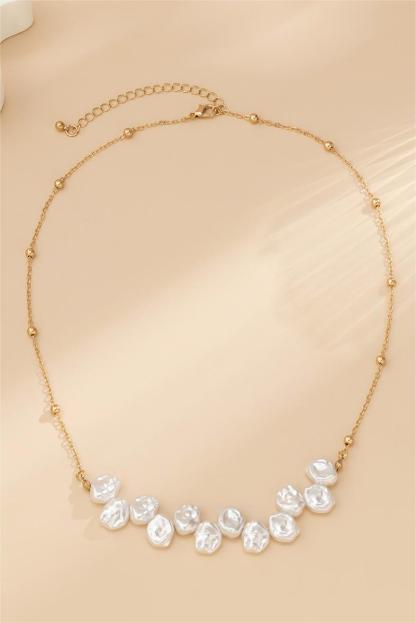 Faux Pearl Metal Chain Necklace