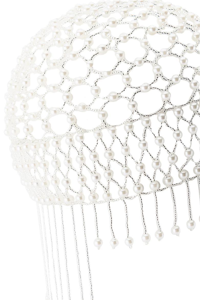 Faux Pearl Braided Tassel Hat