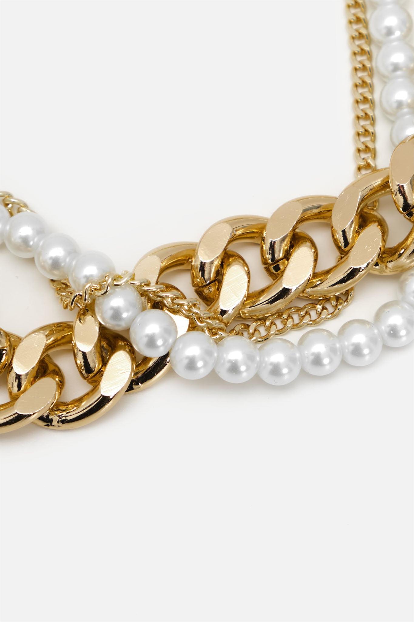 Faux Pearl Metal Chain Multi-Layered Necklace