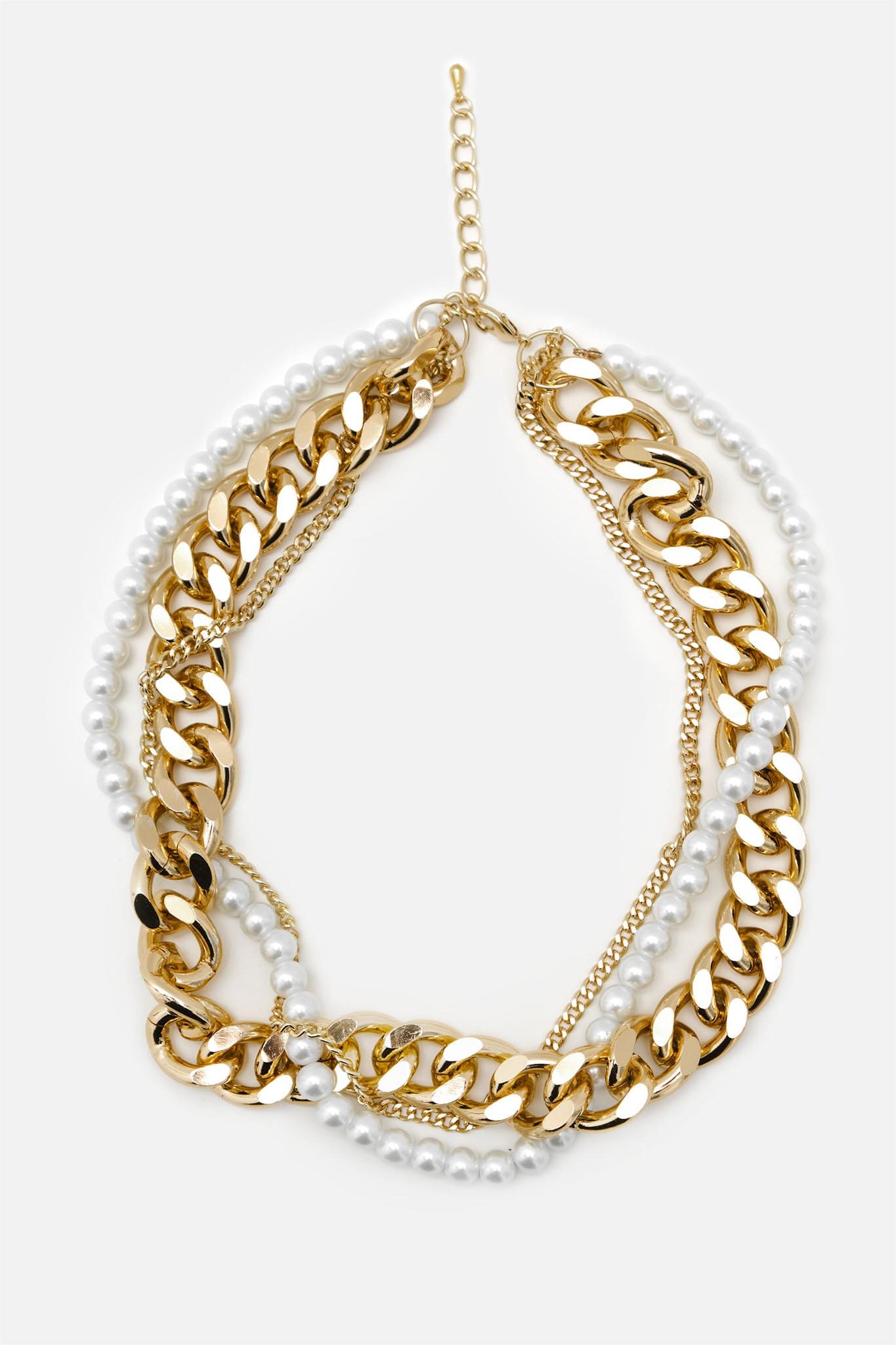 Faux Pearl Metal Chain Multi-Layered Necklace