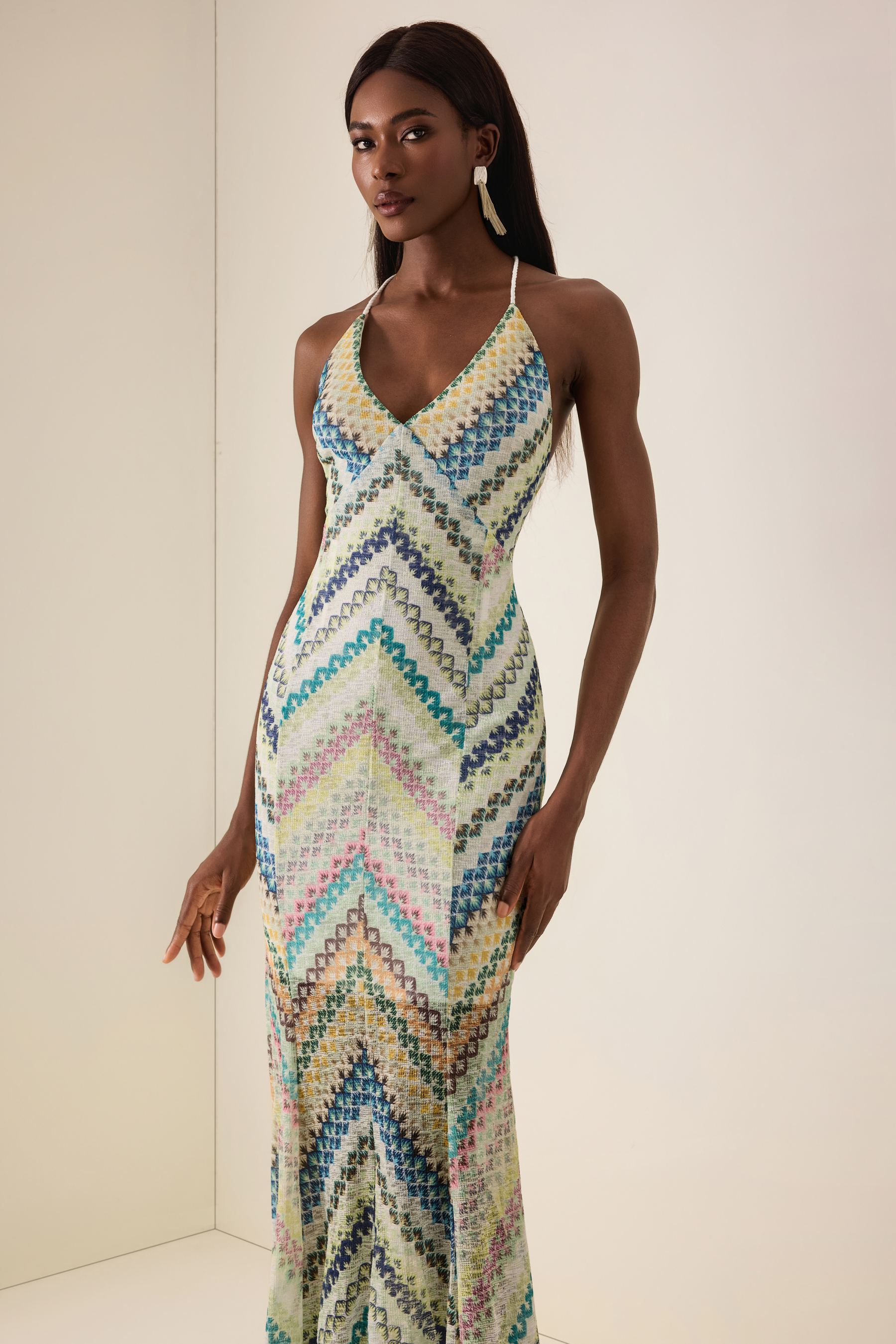 Crochet Stripe Backless Maxi Dress