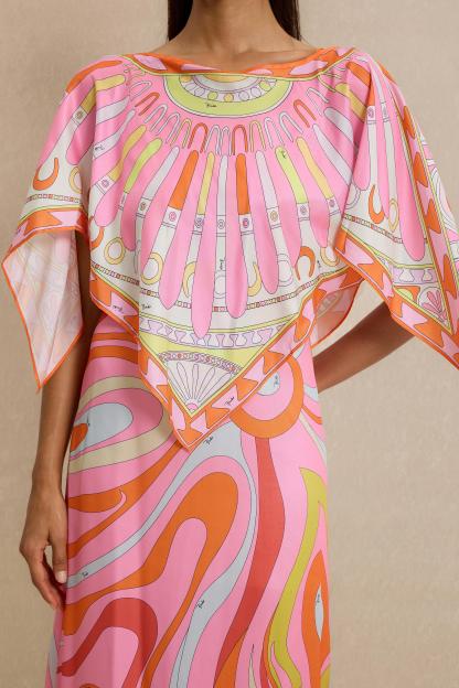 Abstract Print Slip Maxi Dress With Cape