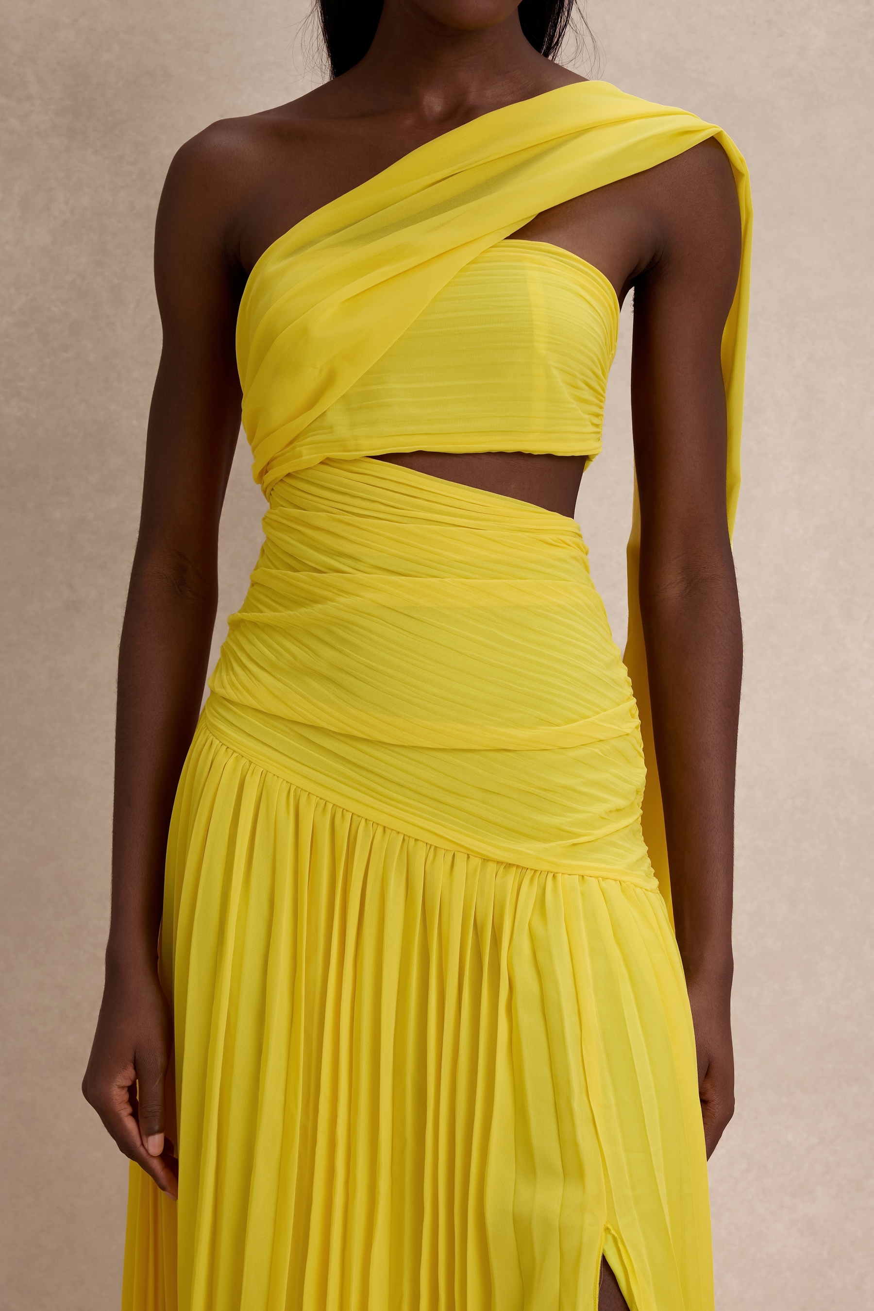 Chiffon Pleated Slit Maxi Dress