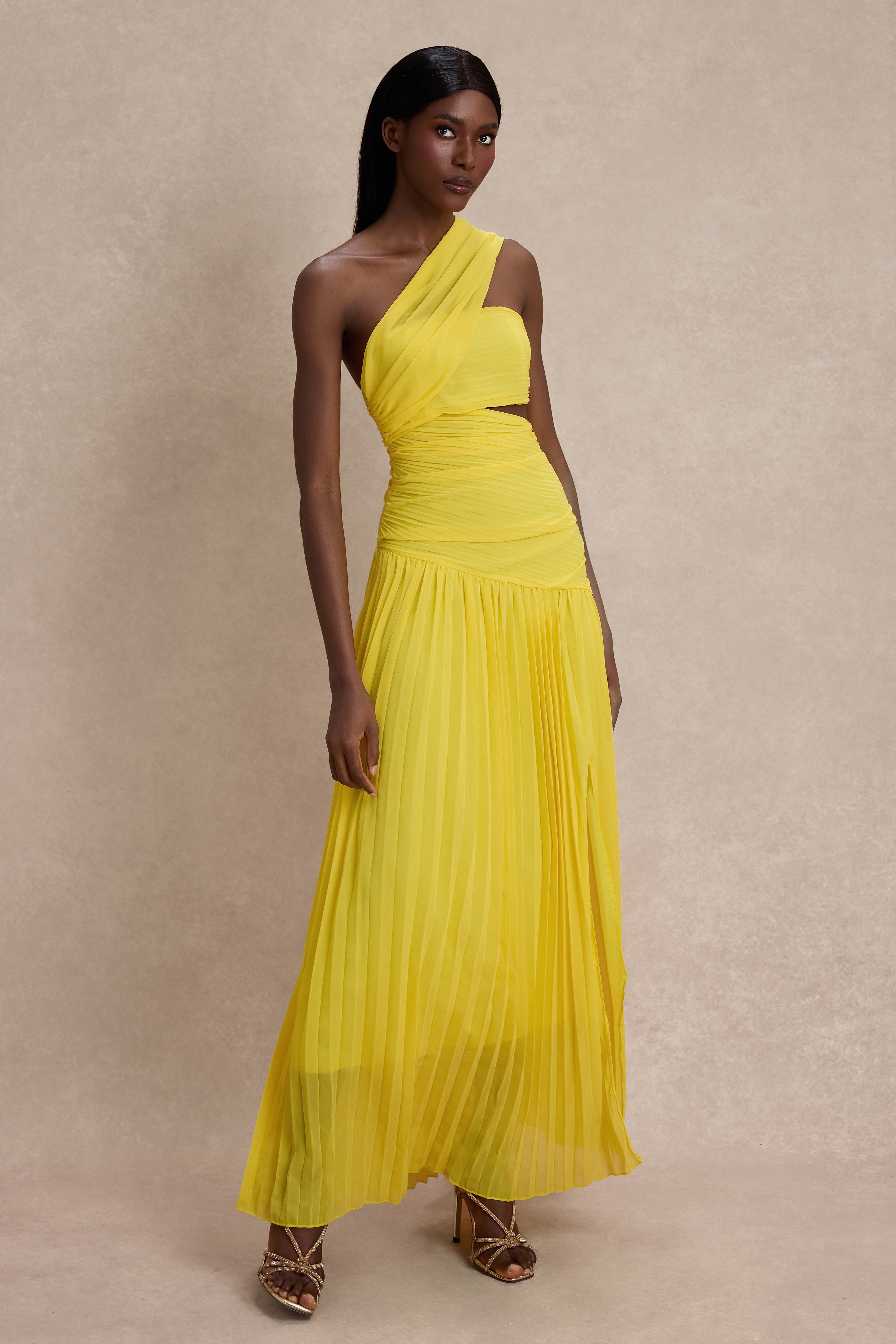 Chiffon Pleated Slit Maxi Dress