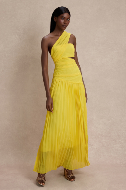 Chiffon Pleated Slit Maxi Dress