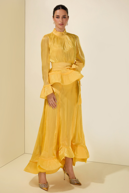 Ruffle Solid Top & High Waist Midi Skirt Set