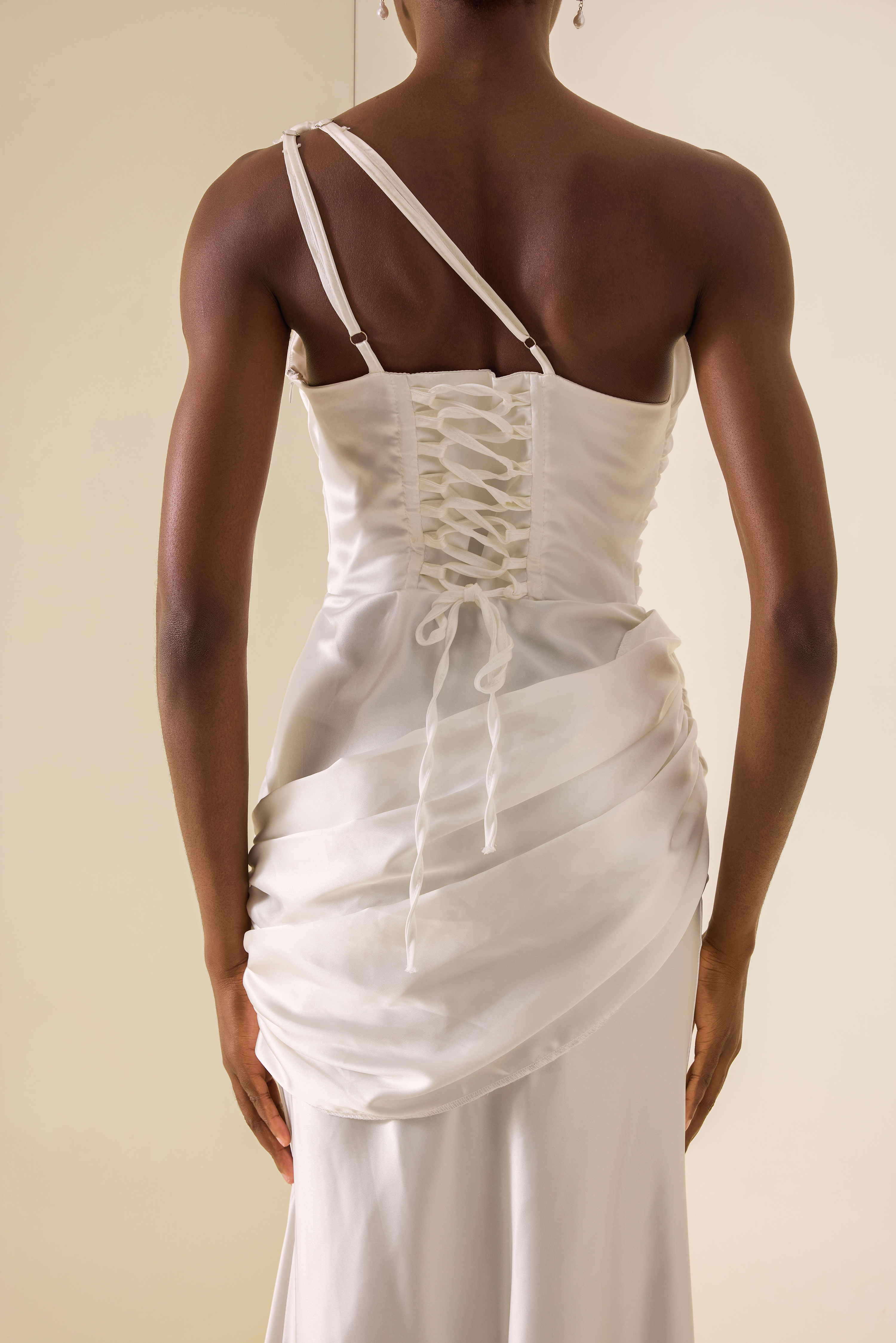 One Shoulder Cut-Out Pleated Maxi Dress