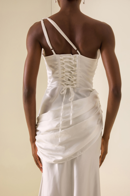 One Shoulder Cut-Out Pleated Maxi Dress
