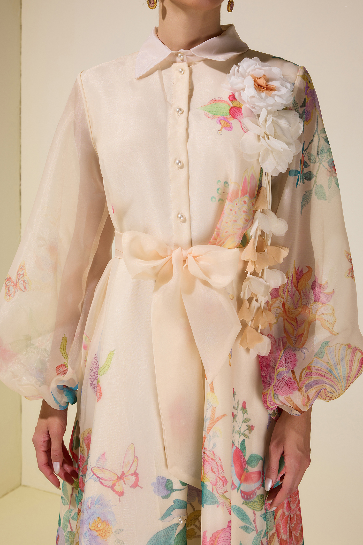 Floral Puff Sleeve Maxi Dress With Belt