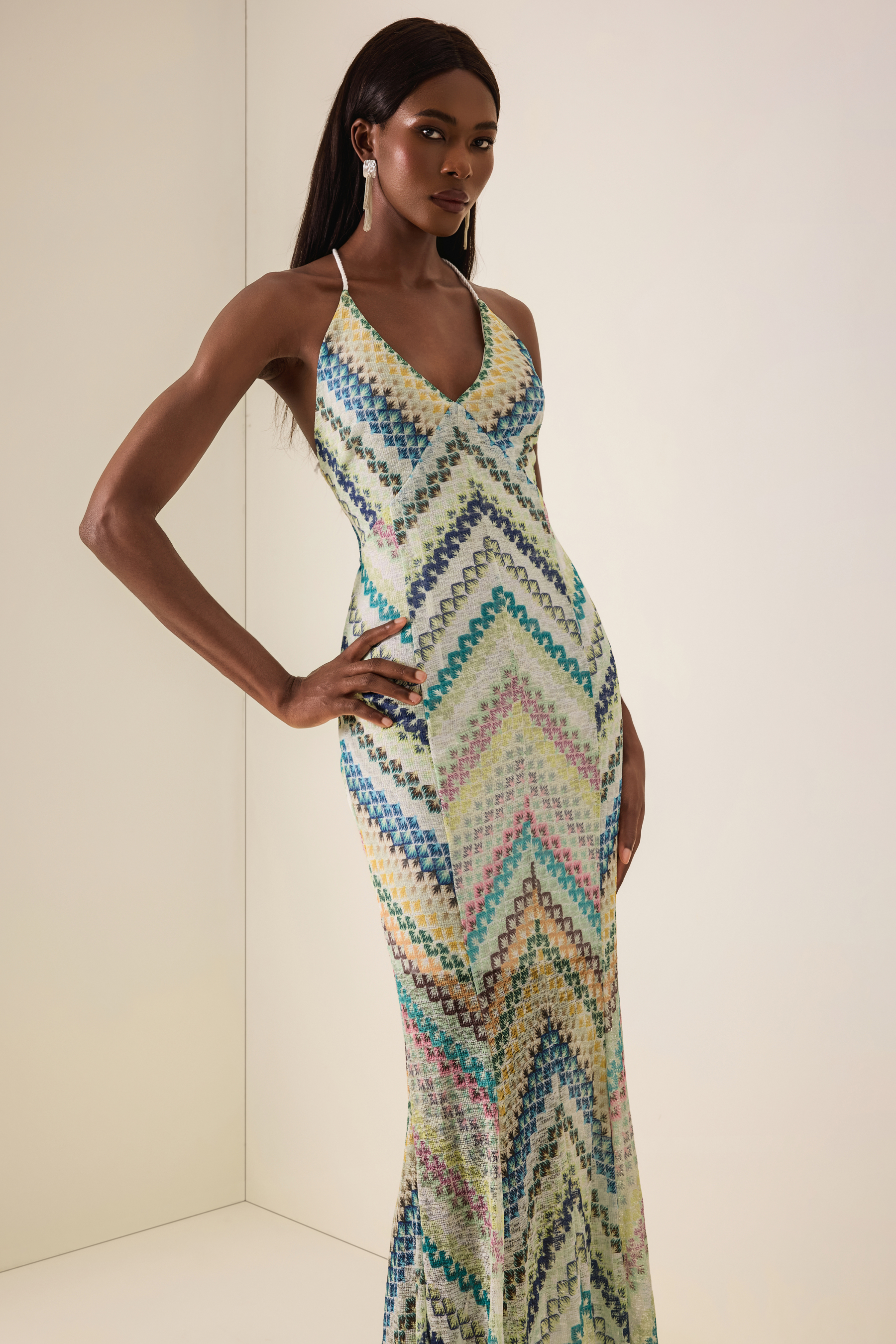 Crochet Stripe Backless Maxi Dress