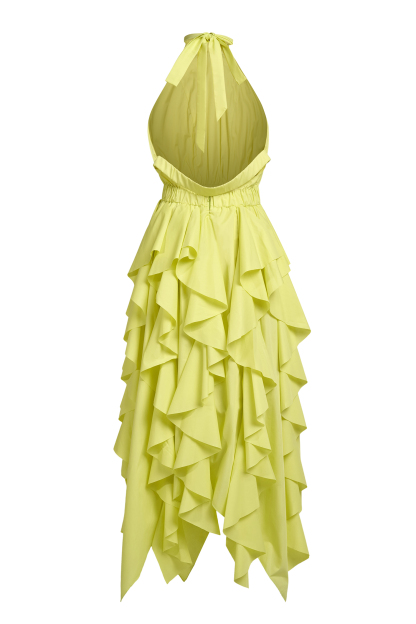 Solid Halter Neck Ruffle Maxi Dress