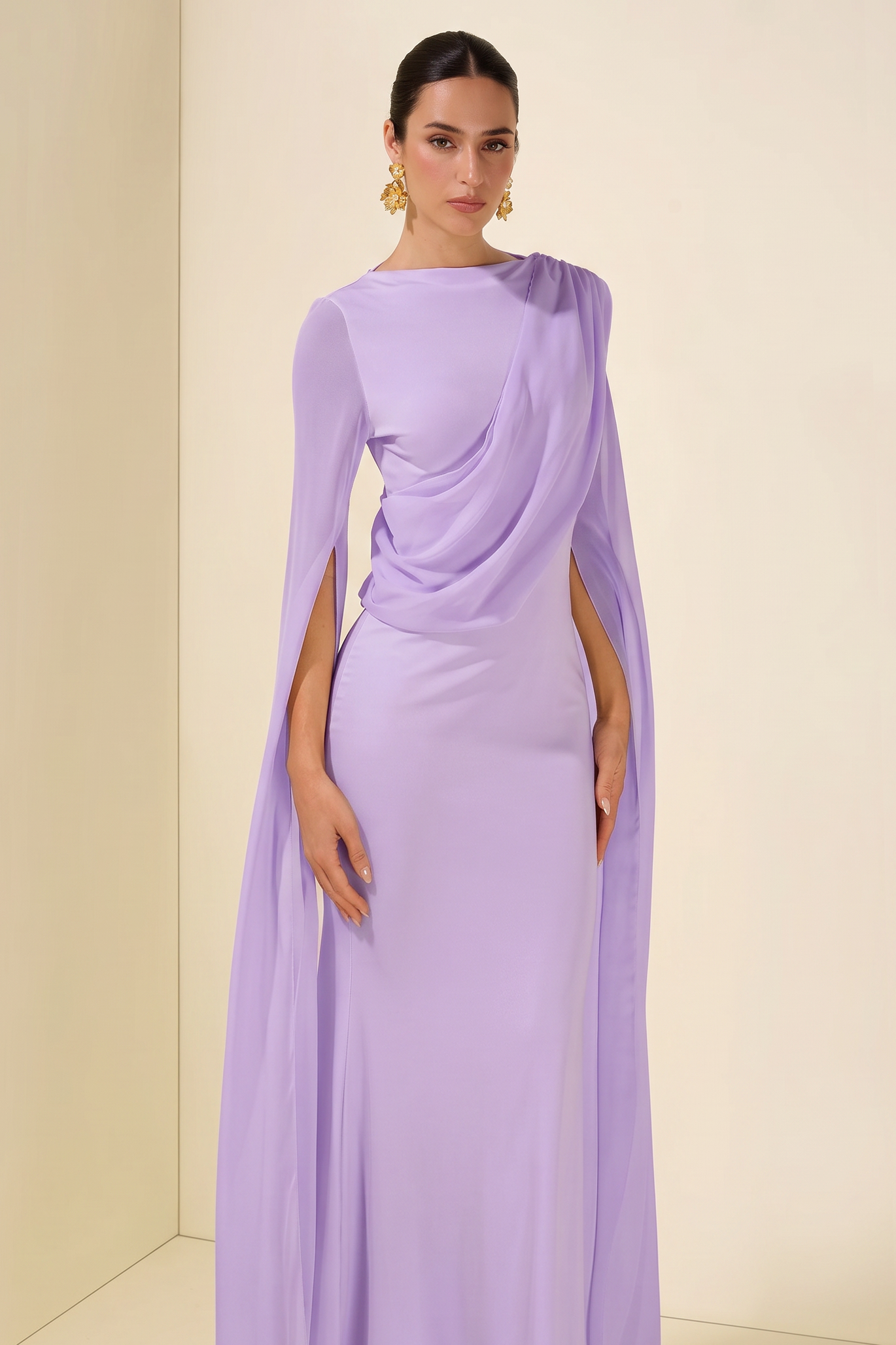 Cape Sleeve Bodycon Midi Dress