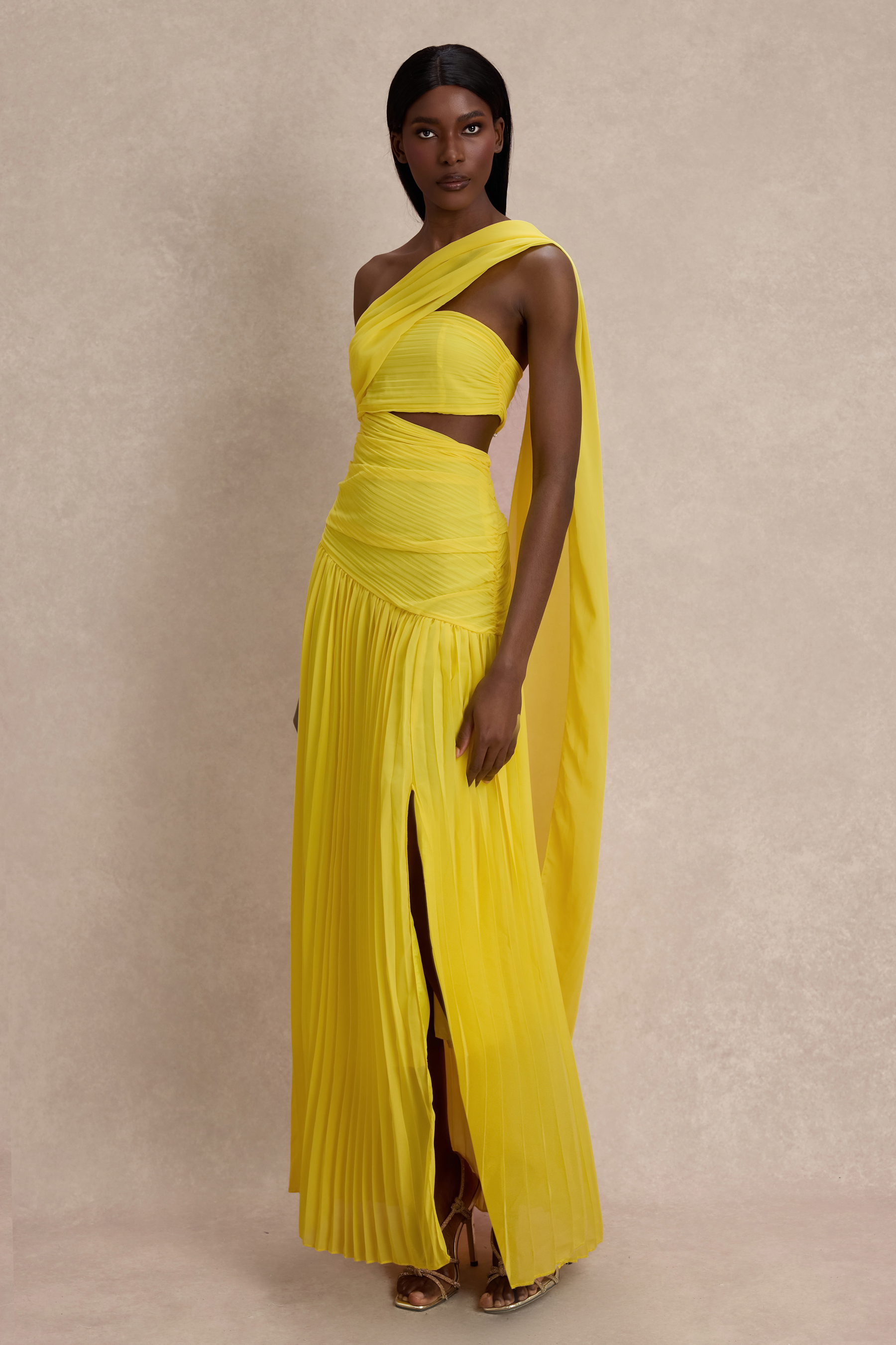 Chiffon Pleated Slit Maxi Dress