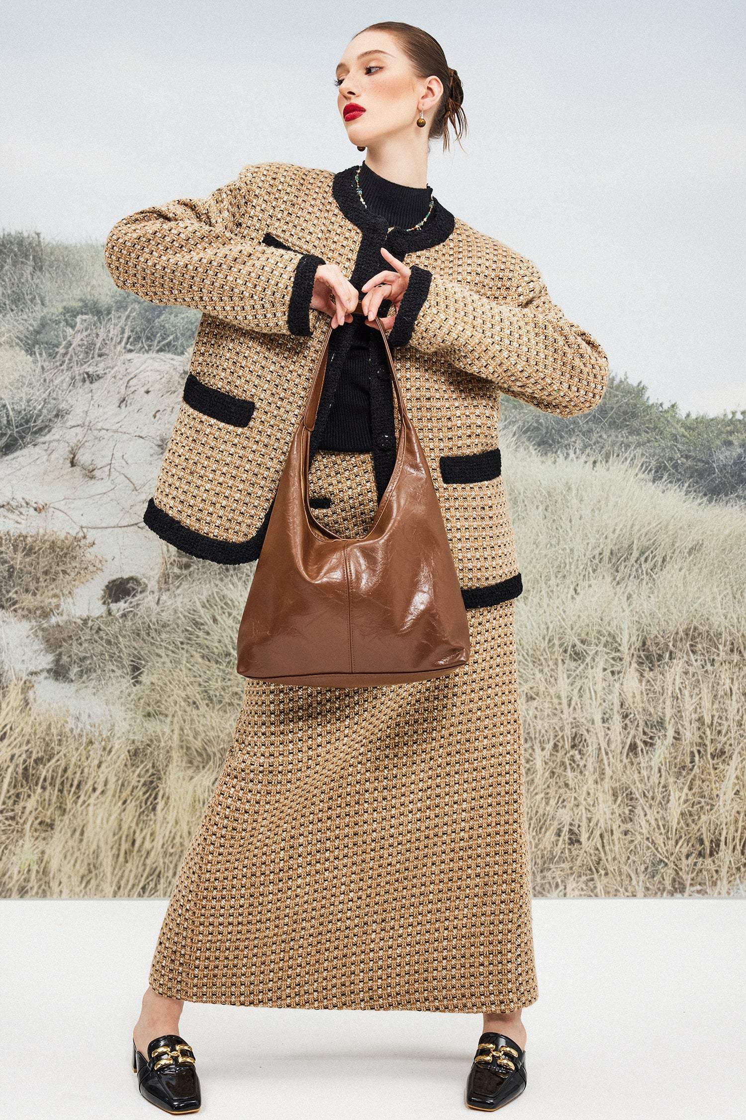 Solid Faux Leather Large Capacity Tote Shopper Bag Brown