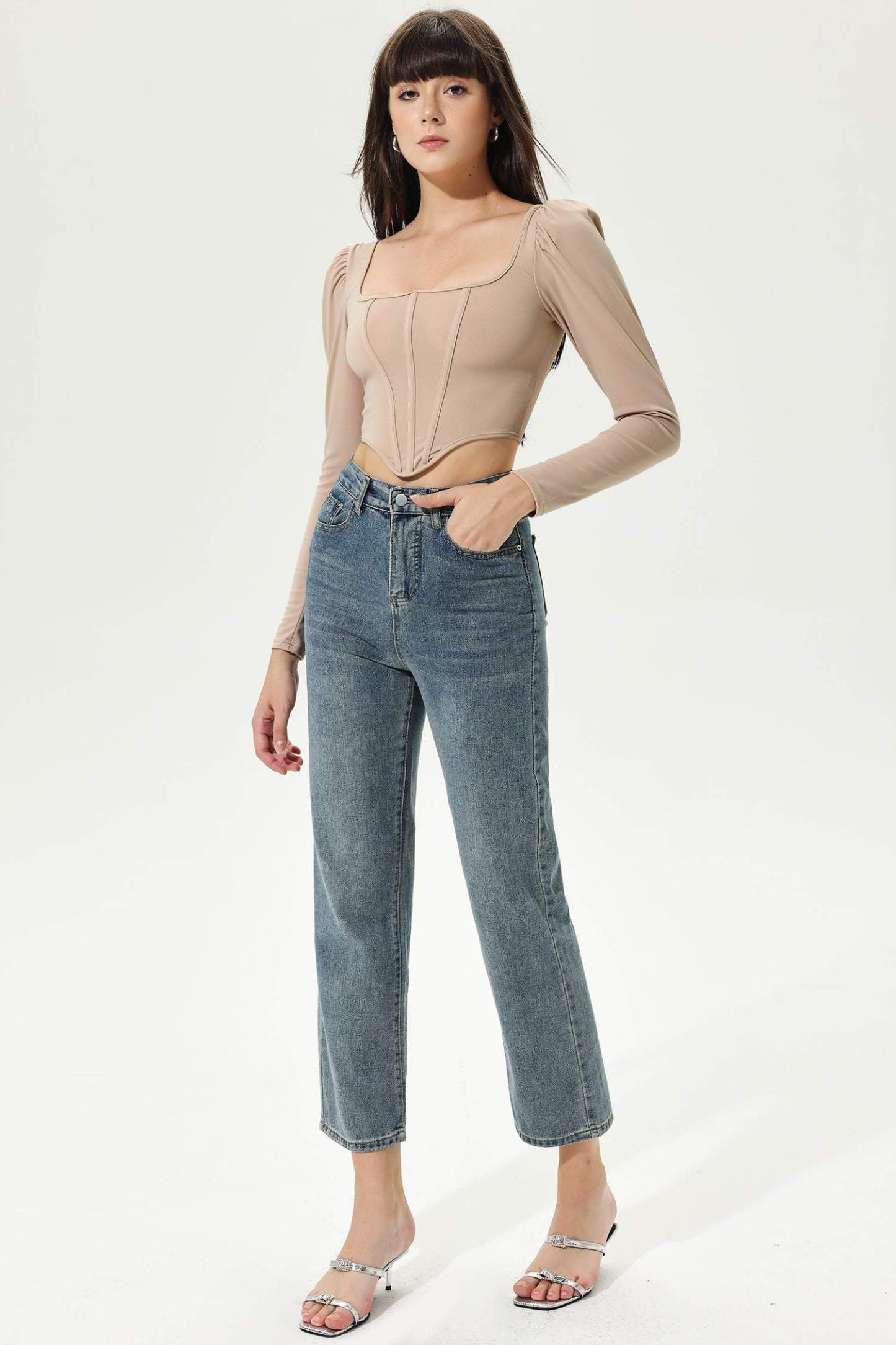 Puff Sleeve Long Sleeve Corset Top