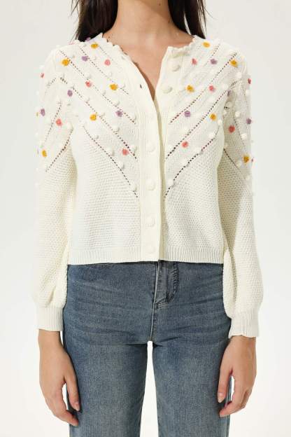 Long Sleeve Crew Collar Knit Cardigan Beige