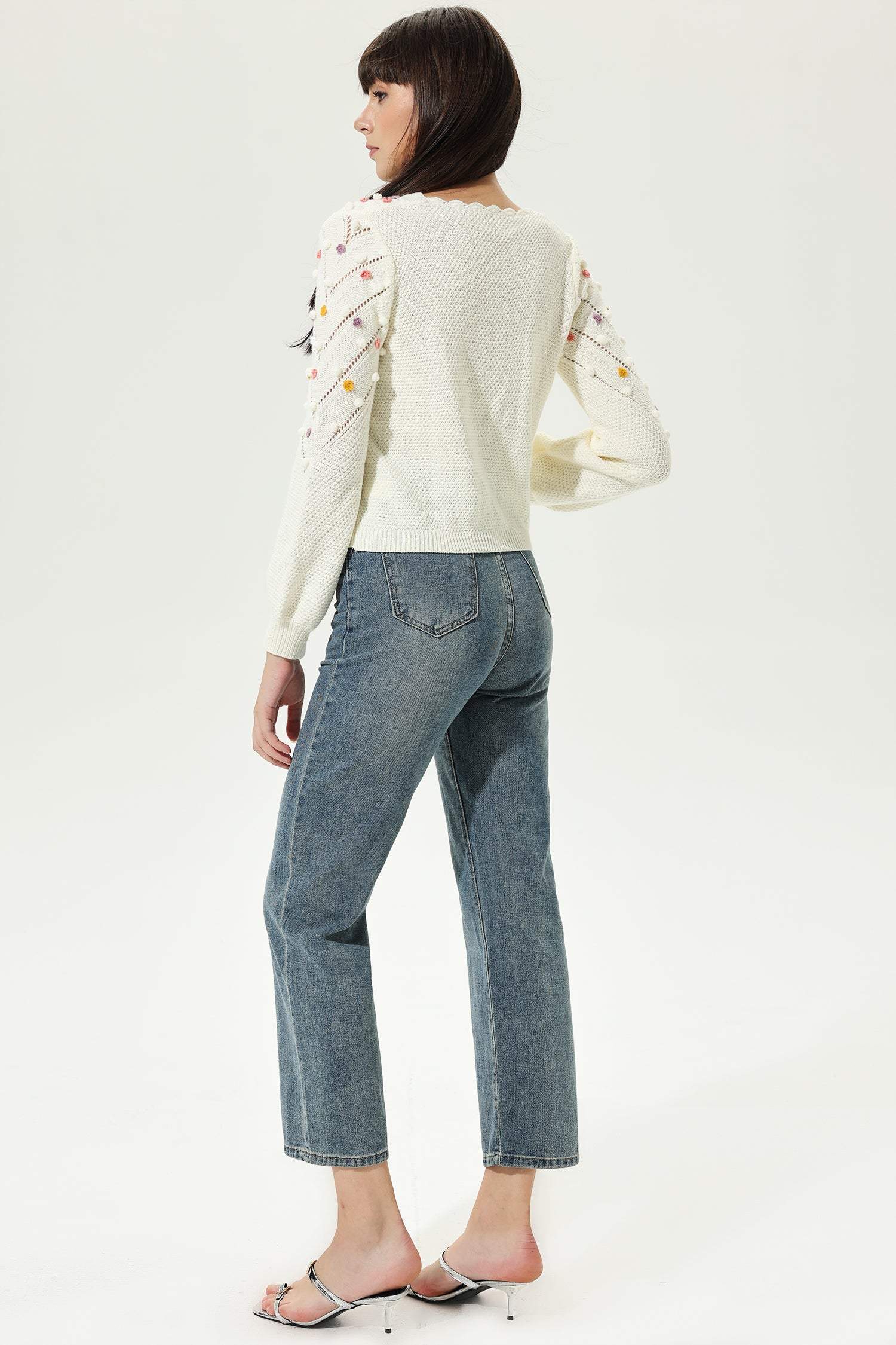 Long Sleeve Crew Collar Knit Cardigan Beige