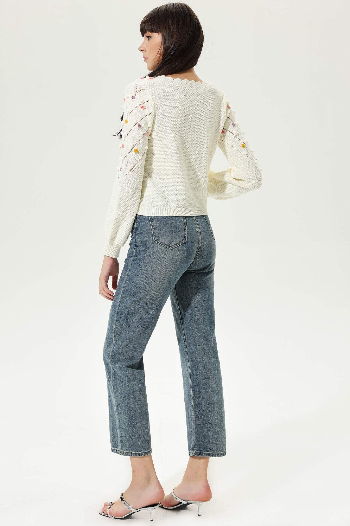 Long Sleeve Crew Collar Knit Cardigan Beige