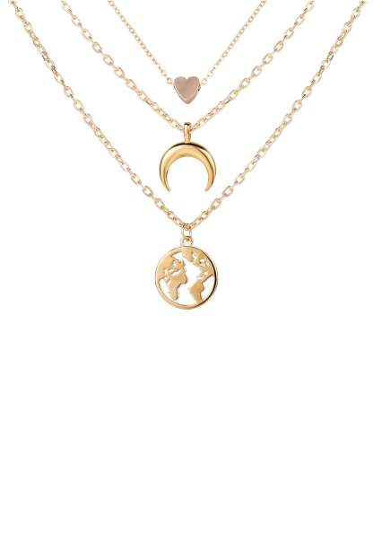 Stud Heart Shape Metal Multi-Layered Necklace