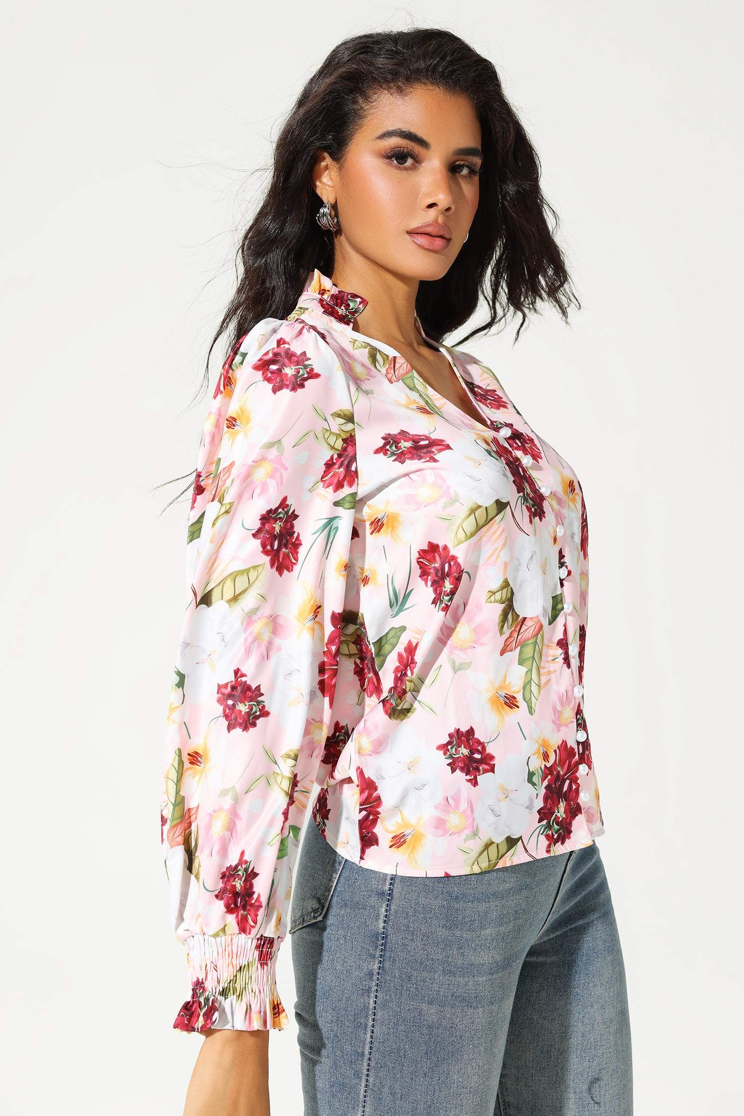 Floral Long Sleeve V-Neck Top