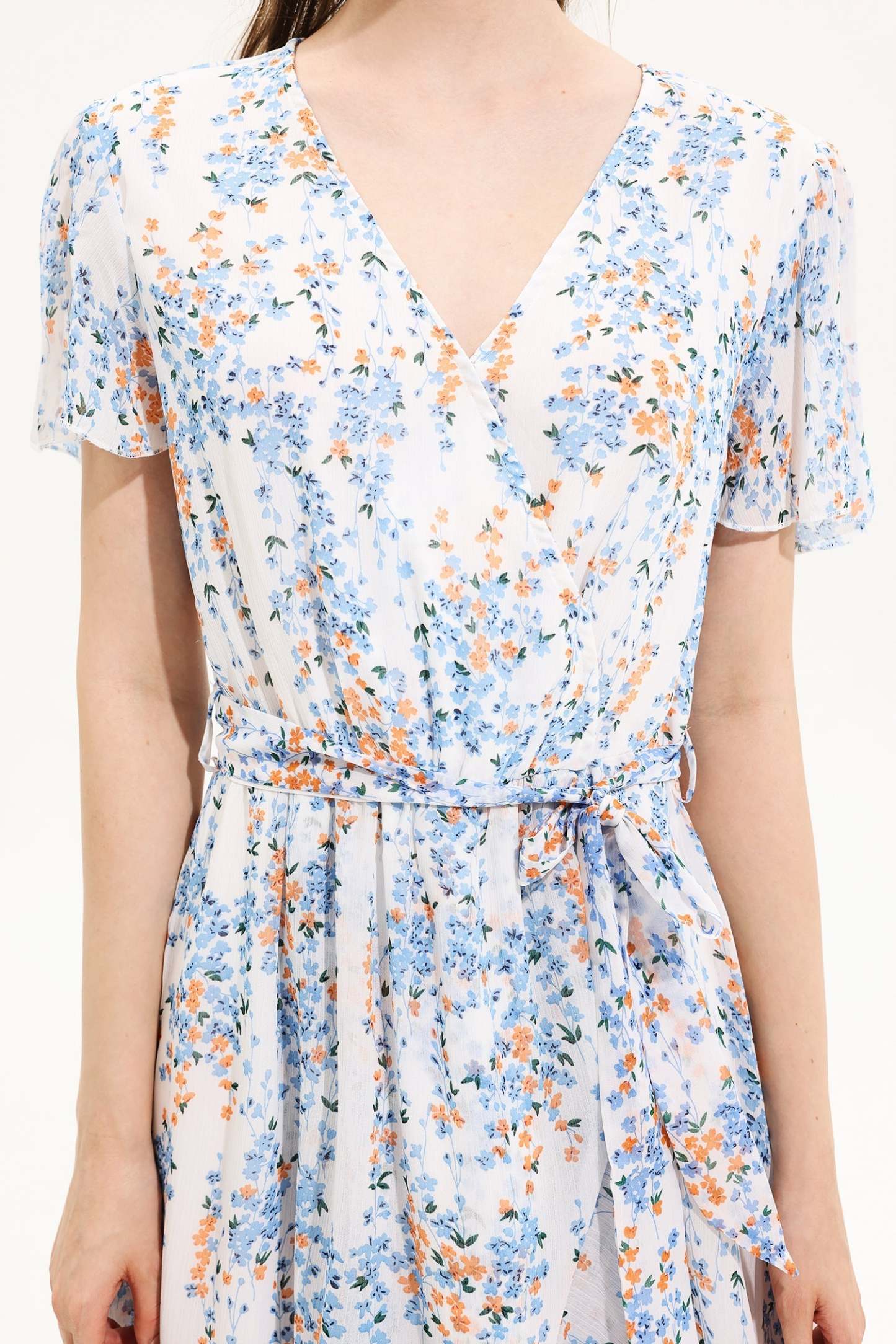 Floral V-Neck Short Sleeve Midi Dress Yellow