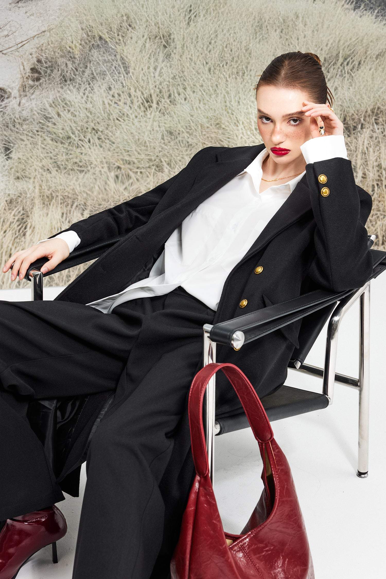 Solid Faux Leather Large Capacity Tote Shopper Bag Red