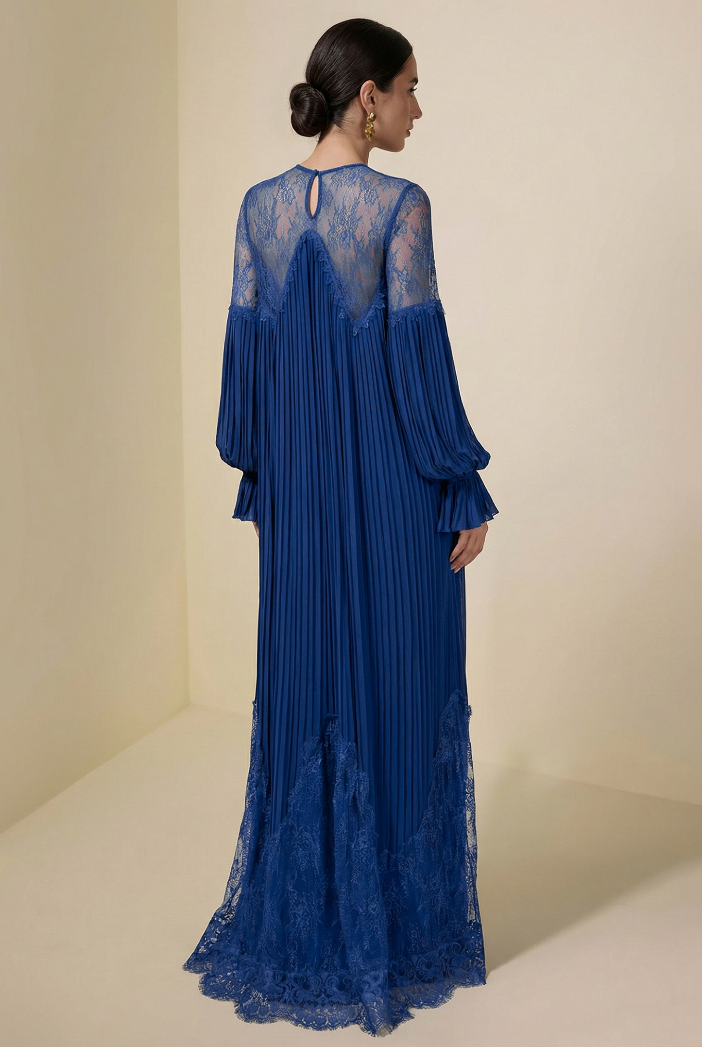 Chiffon Splicing Lace Lantern Sleeve Maxi Dress