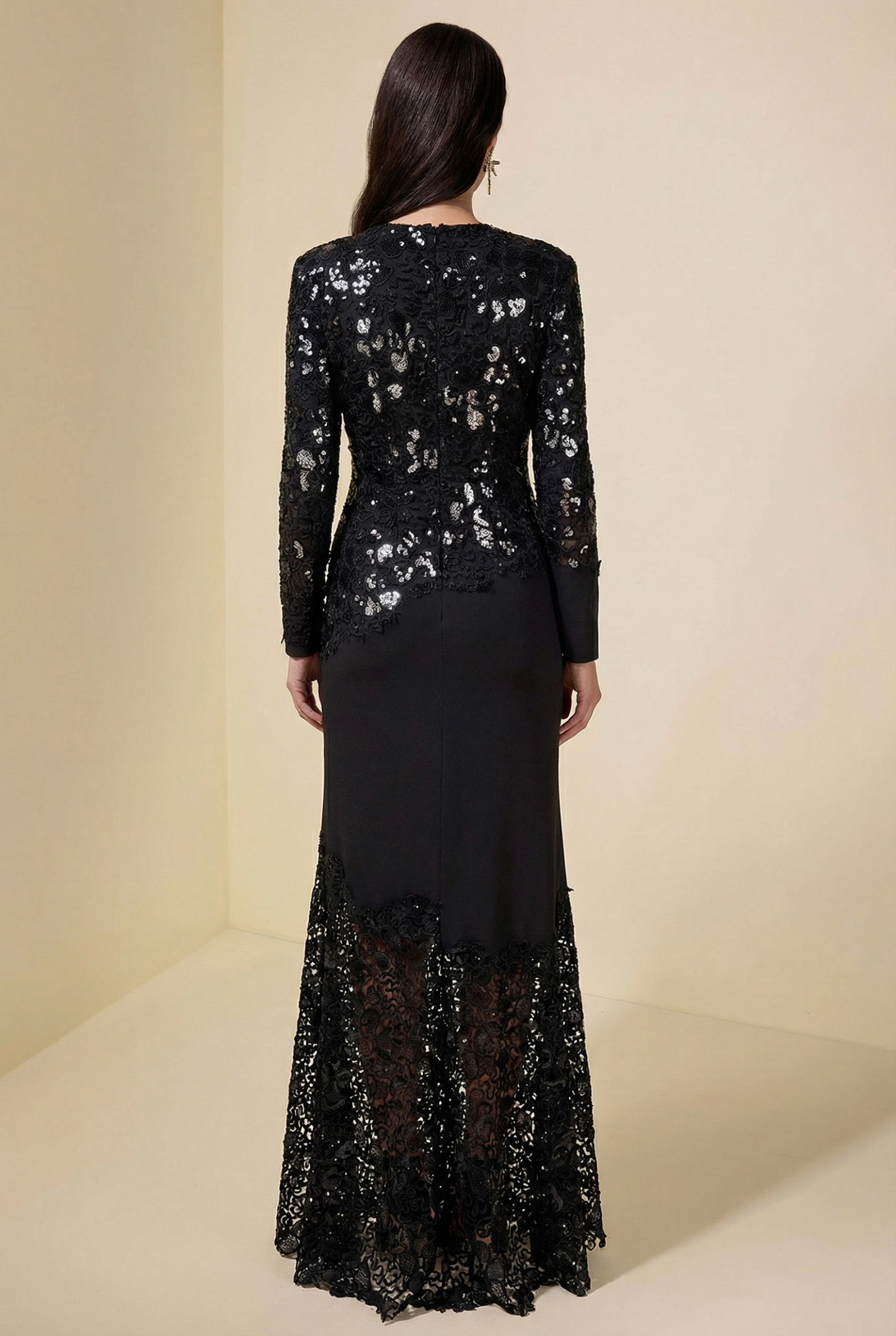 Sequin Splicing Embroidery Long Sleeve Maxi Dress