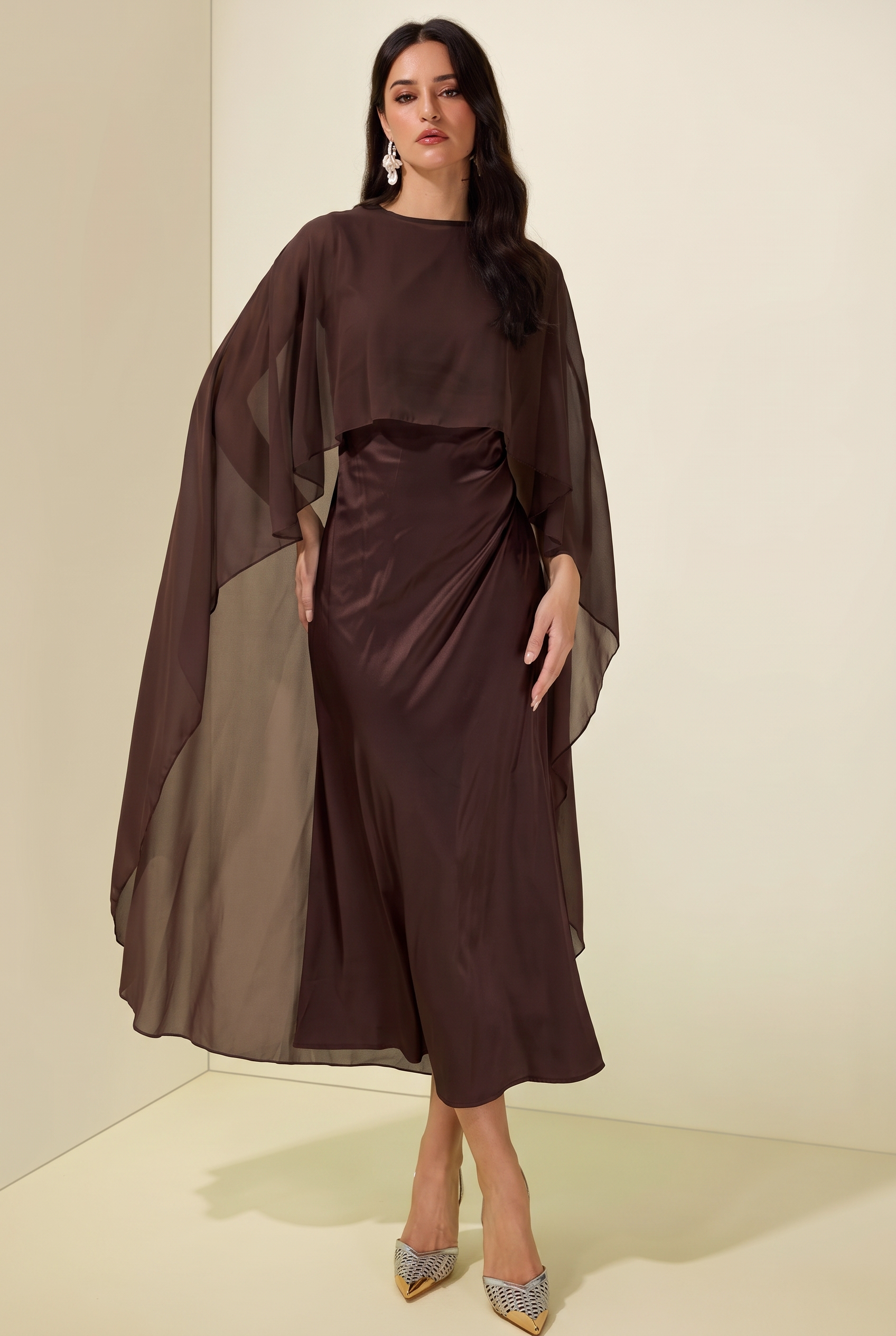 Cape Sleeve Top & Sleeveless Midi Dress