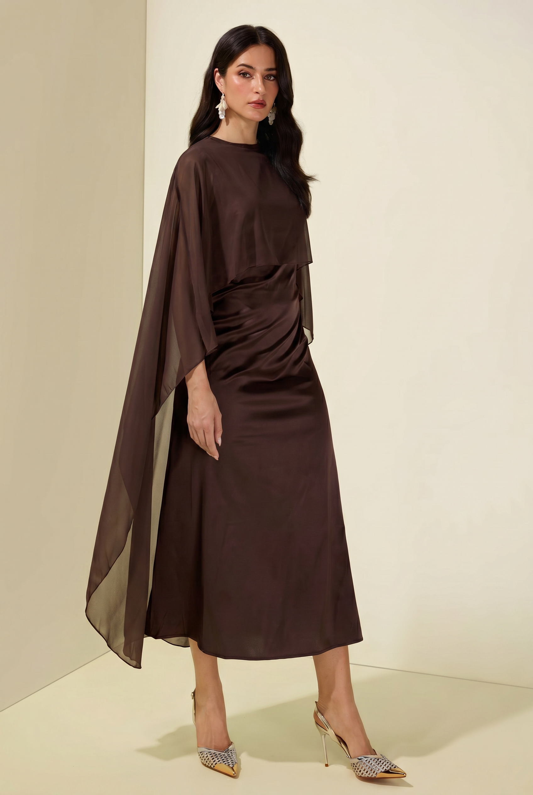 Cape Sleeve Top & Sleeveless Midi Dress