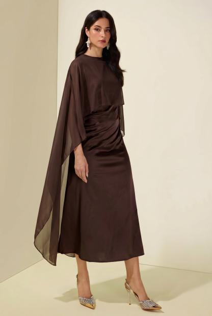 Cape Sleeve Top & Sleeveless Midi Dress