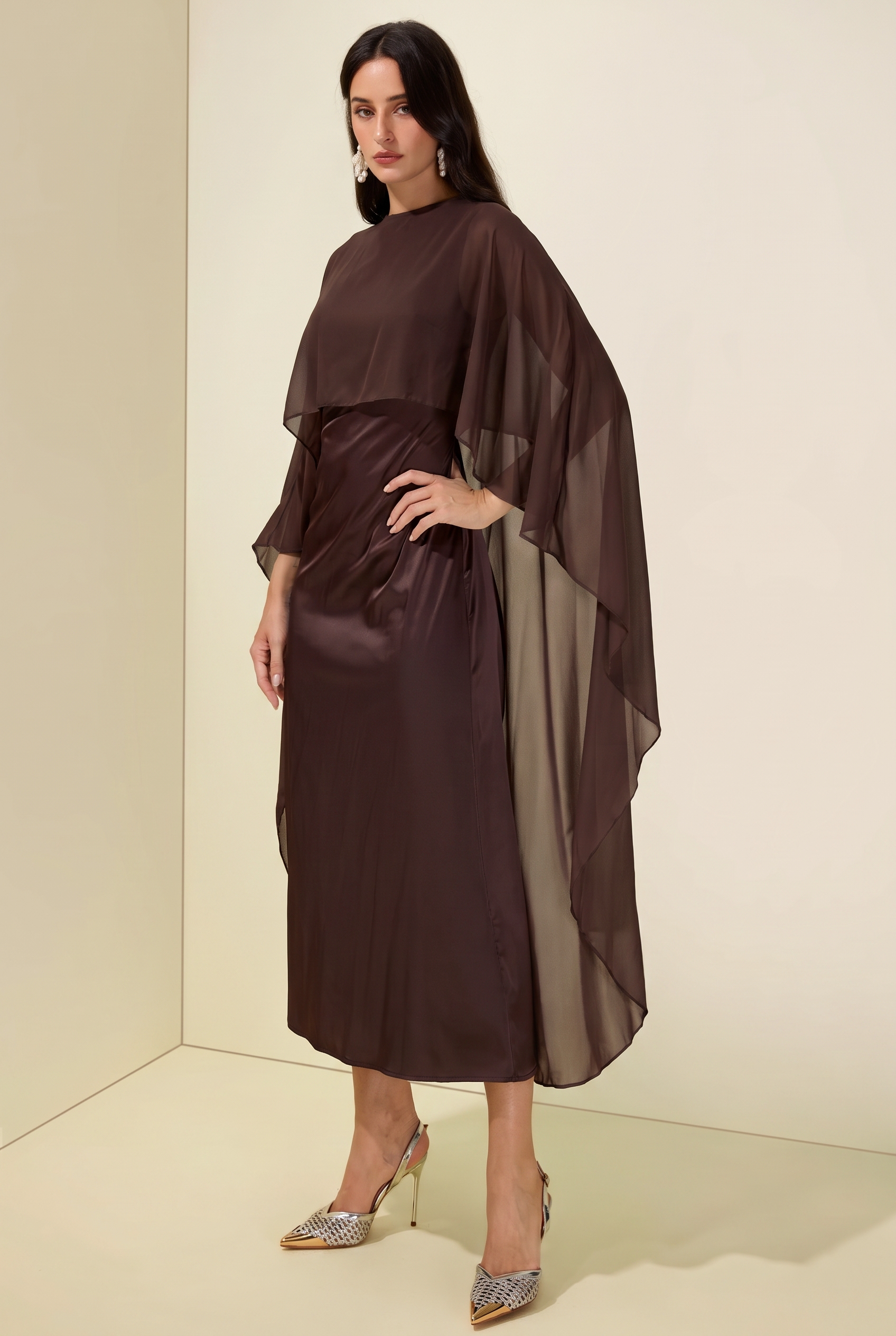 Cape Sleeve Top & Sleeveless Midi Dress