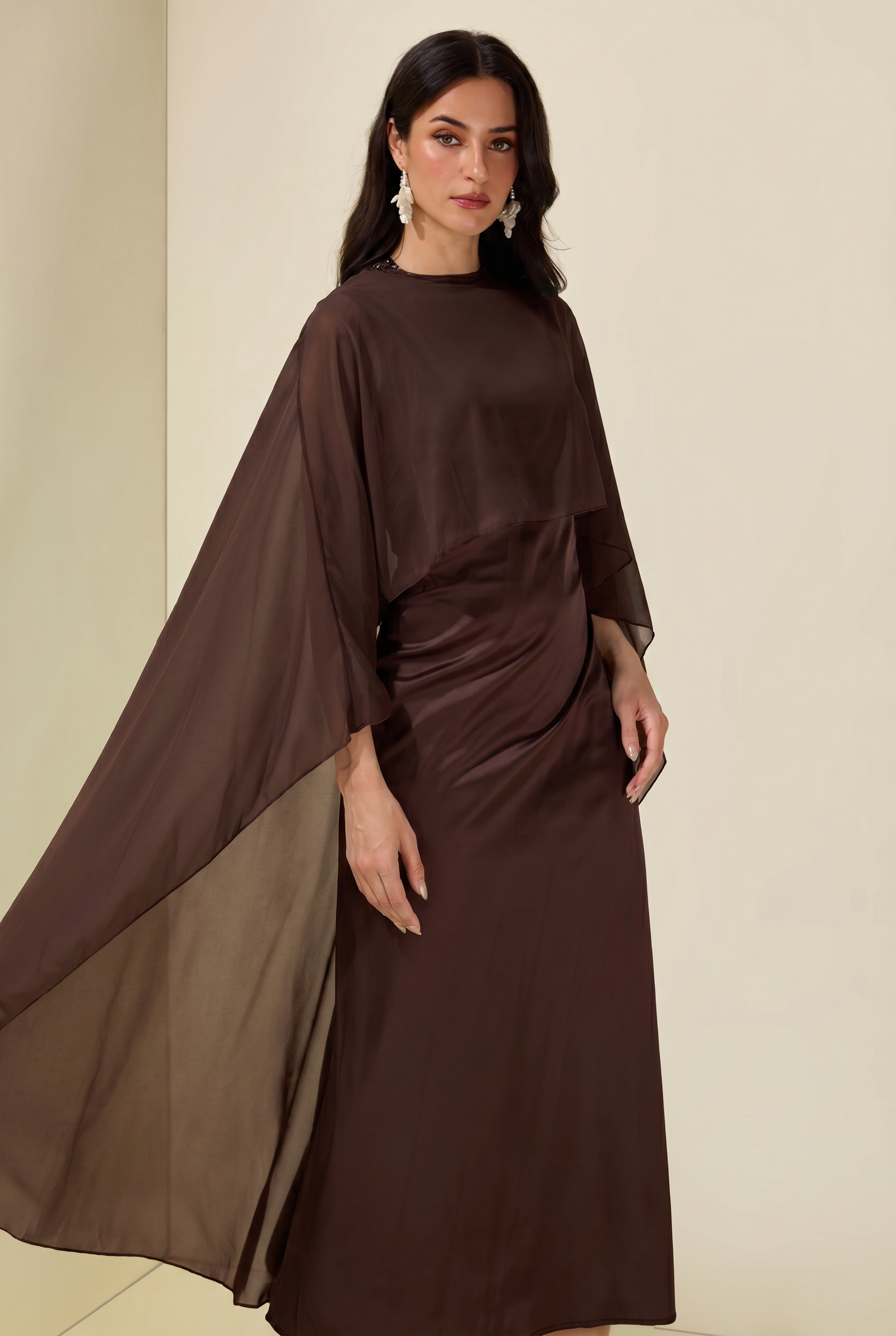 Cape Sleeve Top & Sleeveless Midi Dress