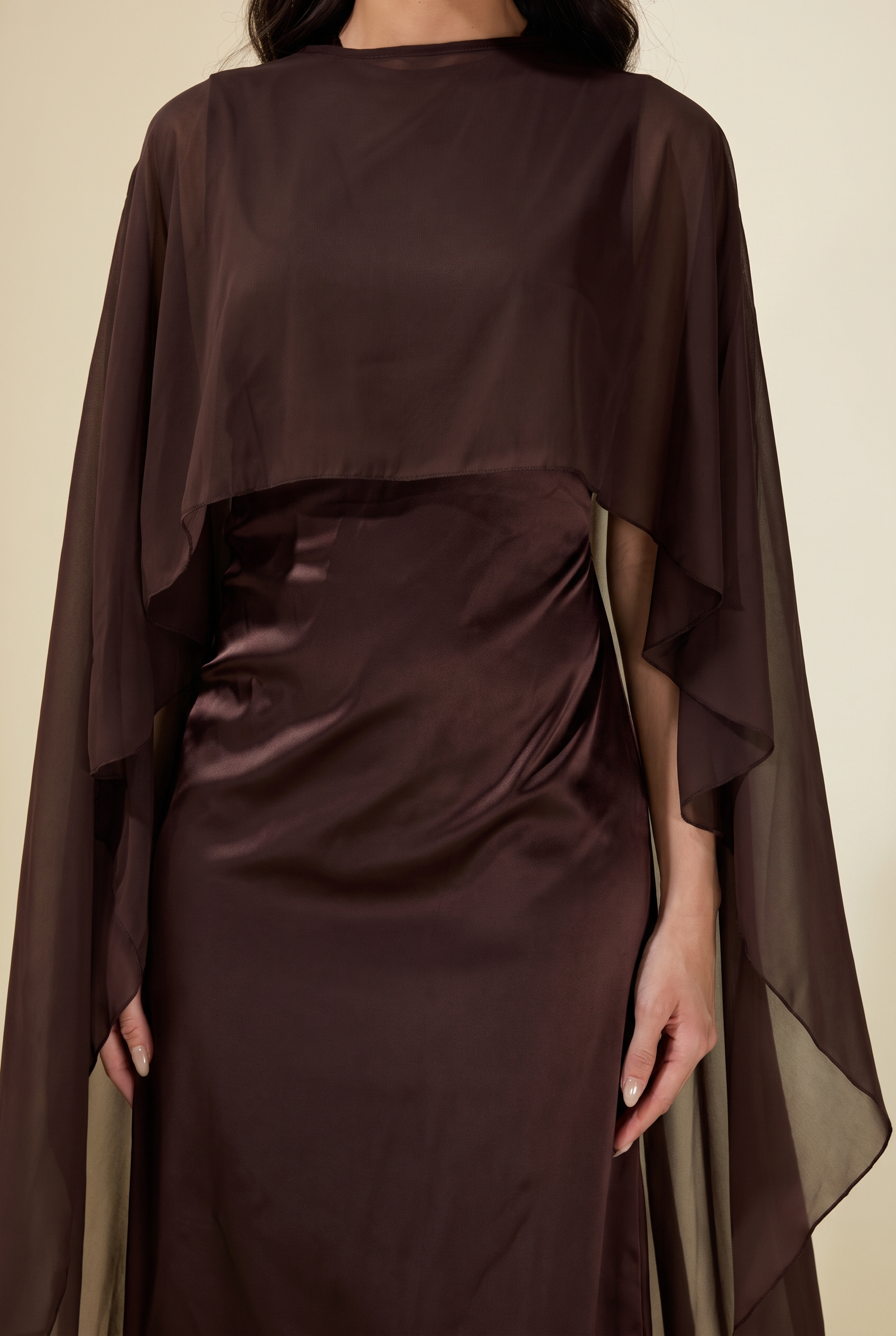 Cape Sleeve Top & Sleeveless Midi Dress