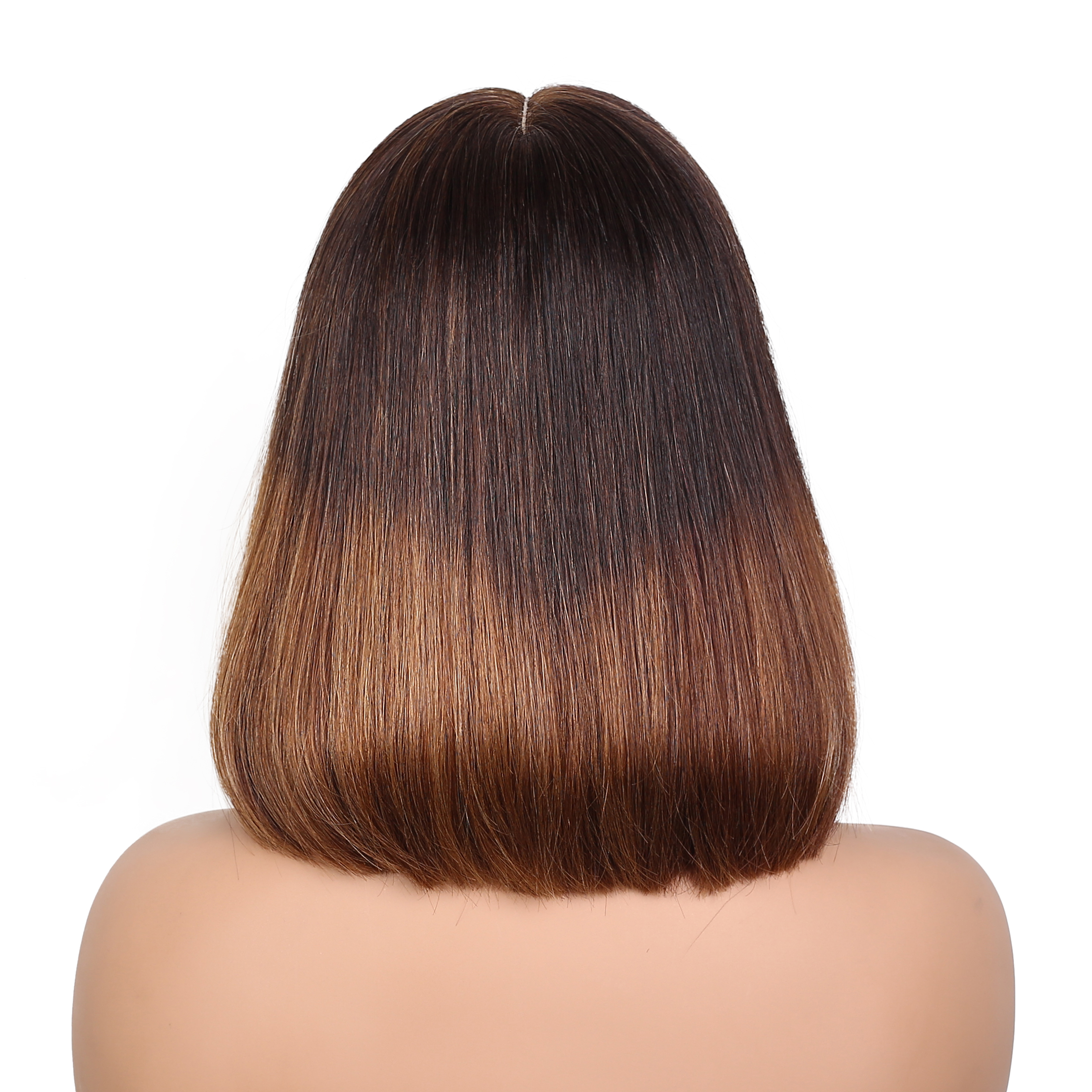 Lyric Selection Double Drawn Wig With Bangs Brown Color Ombre T4/30 2x6 Lace Colosure Bob Wig 10Inch
