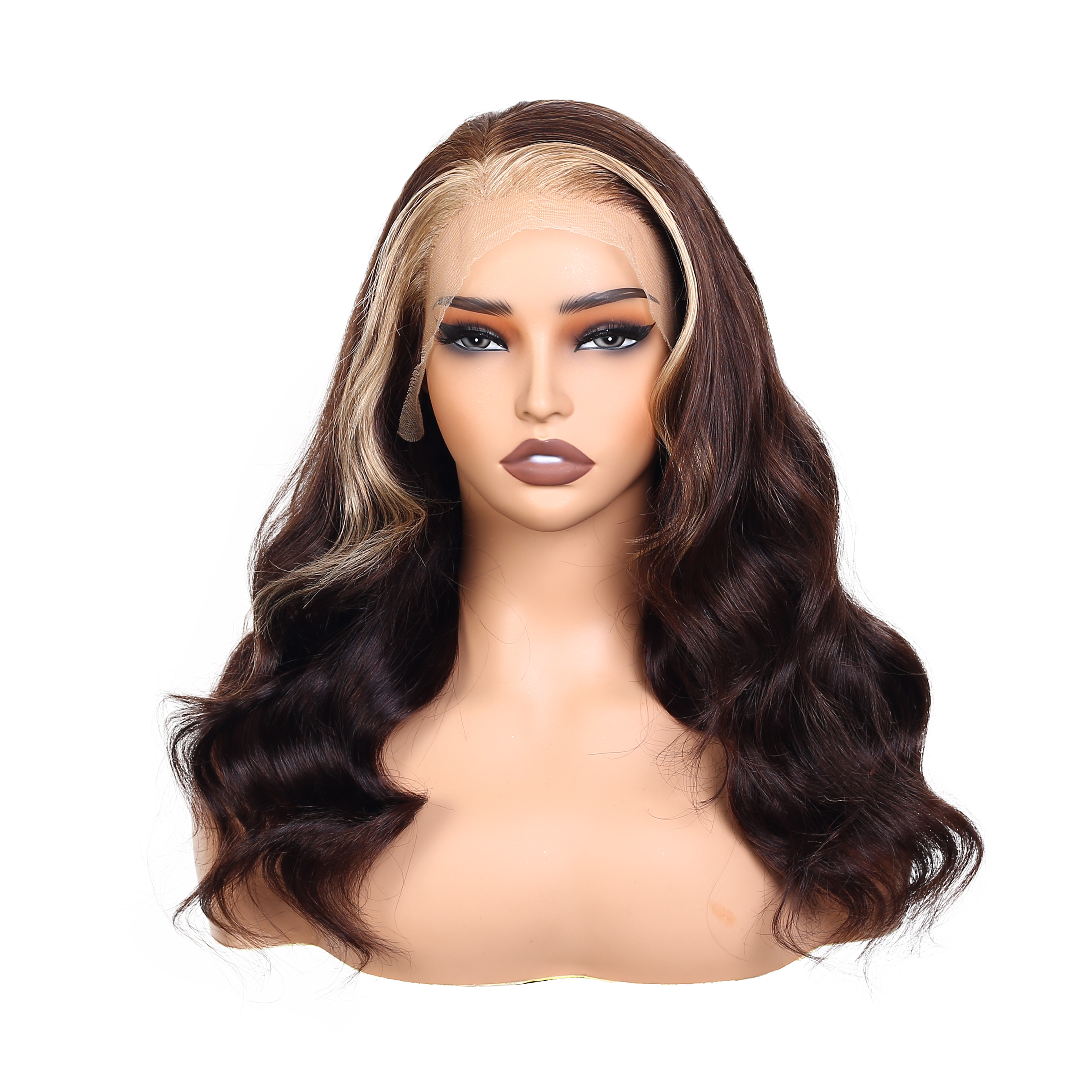 Lyric Selection Skunk Stripe Brown Color Natural Wavy 13x4 Lace Front Wig 20inch