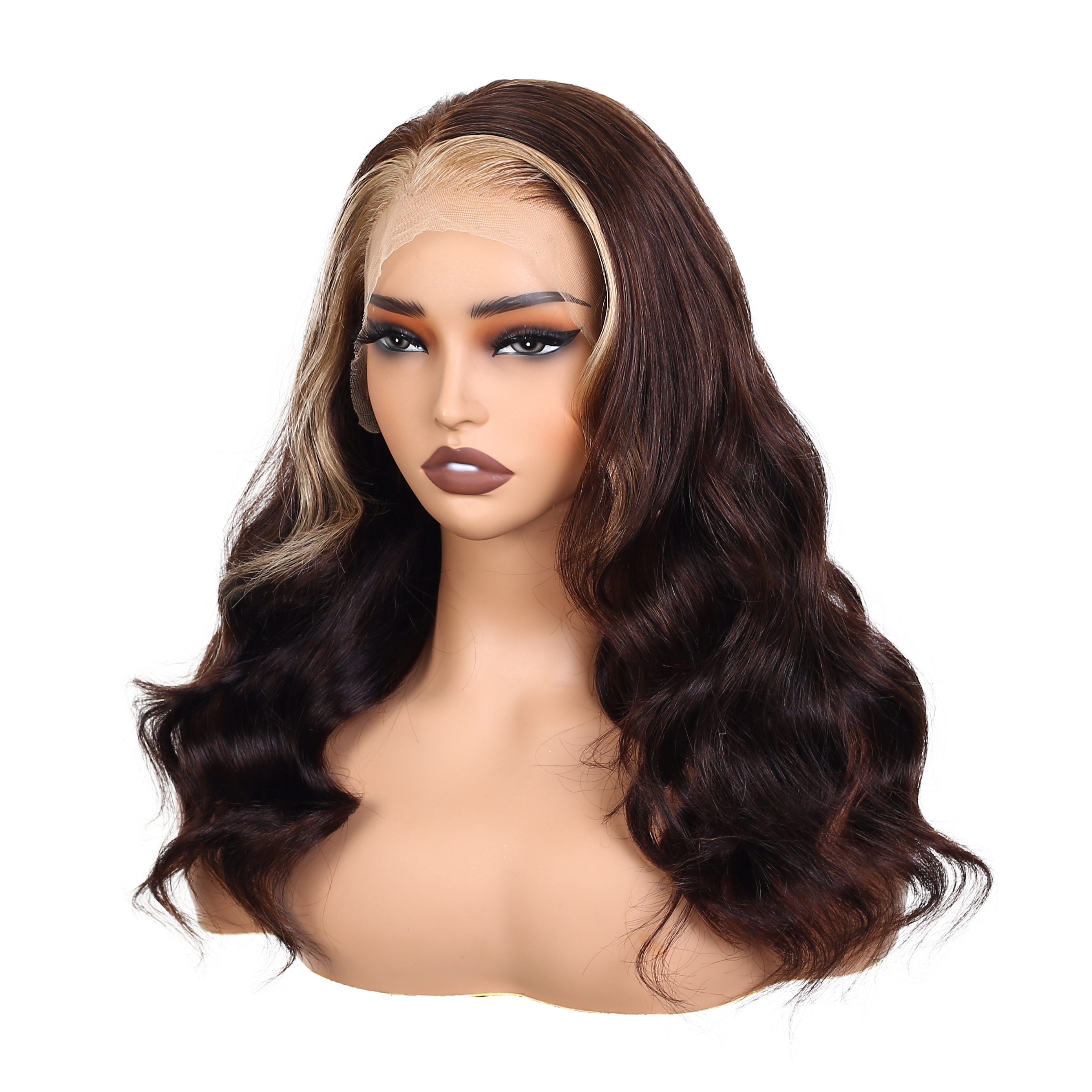 Lyric Selection Skunk Stripe Brown Color Natural Wavy 13x4 Lace Front Wig 20inch