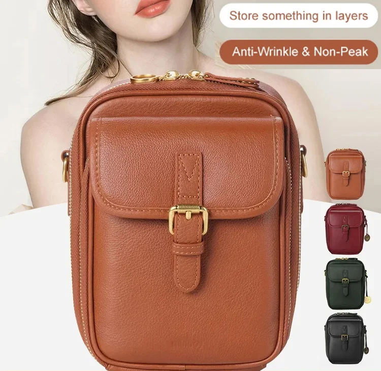 🐂Genuine Full-Grain Leather🏅Vintage Double Layer Large Capacity Messenger Bag