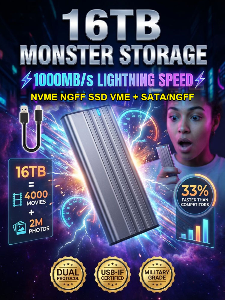 📱【Massive Storage】🛡️DataVault™ - NVMe NGFF SSD Portable Dual Protocol, No Monthly Fees！⚡1,000MB/s Transfer Speed！ 🏅Instant Connection for iPhone, Camera & Laptop！