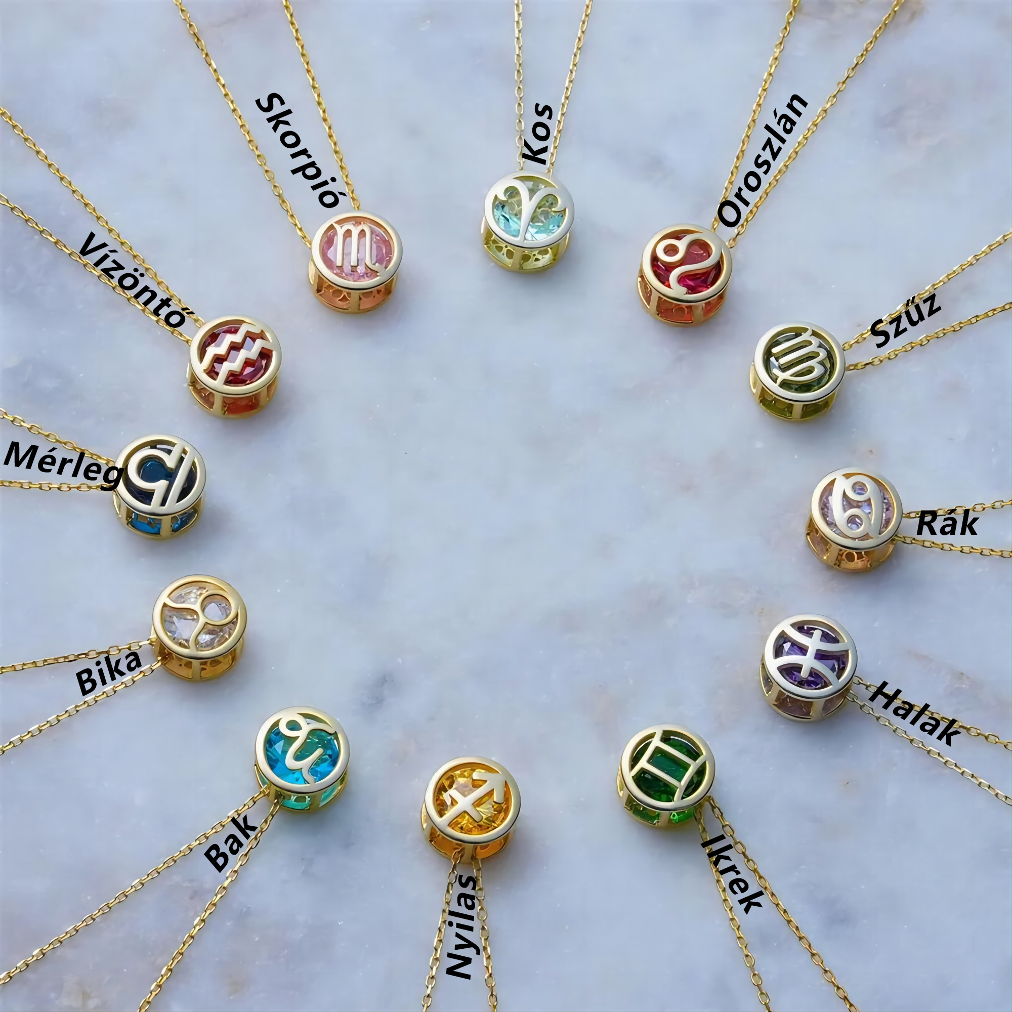 🌟🌈 Exkluzív 18k arany csillagjegy nyaklánc egyedi születési kövekkel ✨🎁 (unisex)
