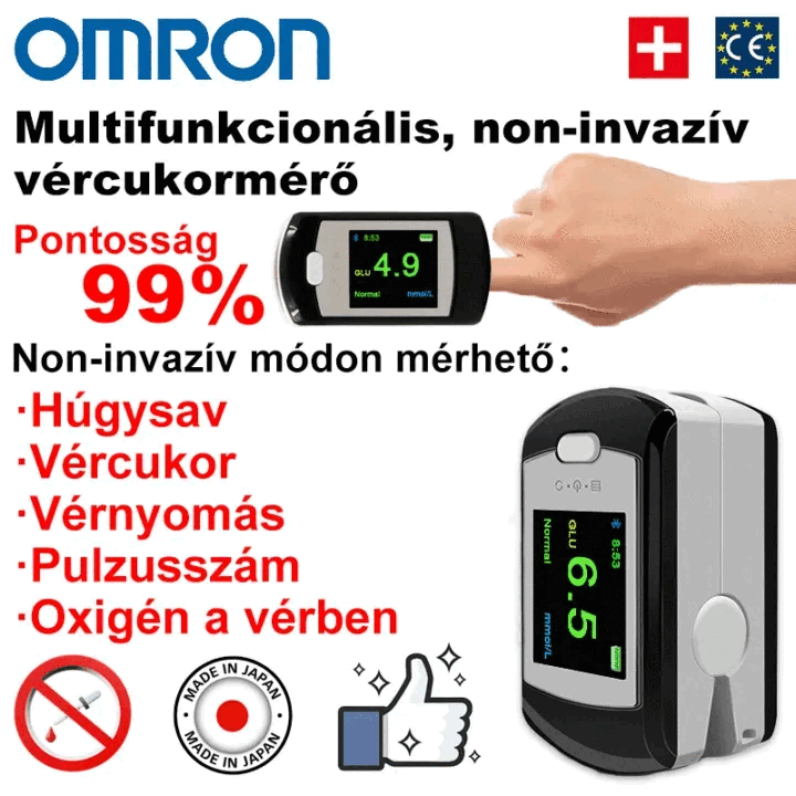 Omron nem invazív vércukormérő (5 másodperces mérés/99%-os pontosság)
