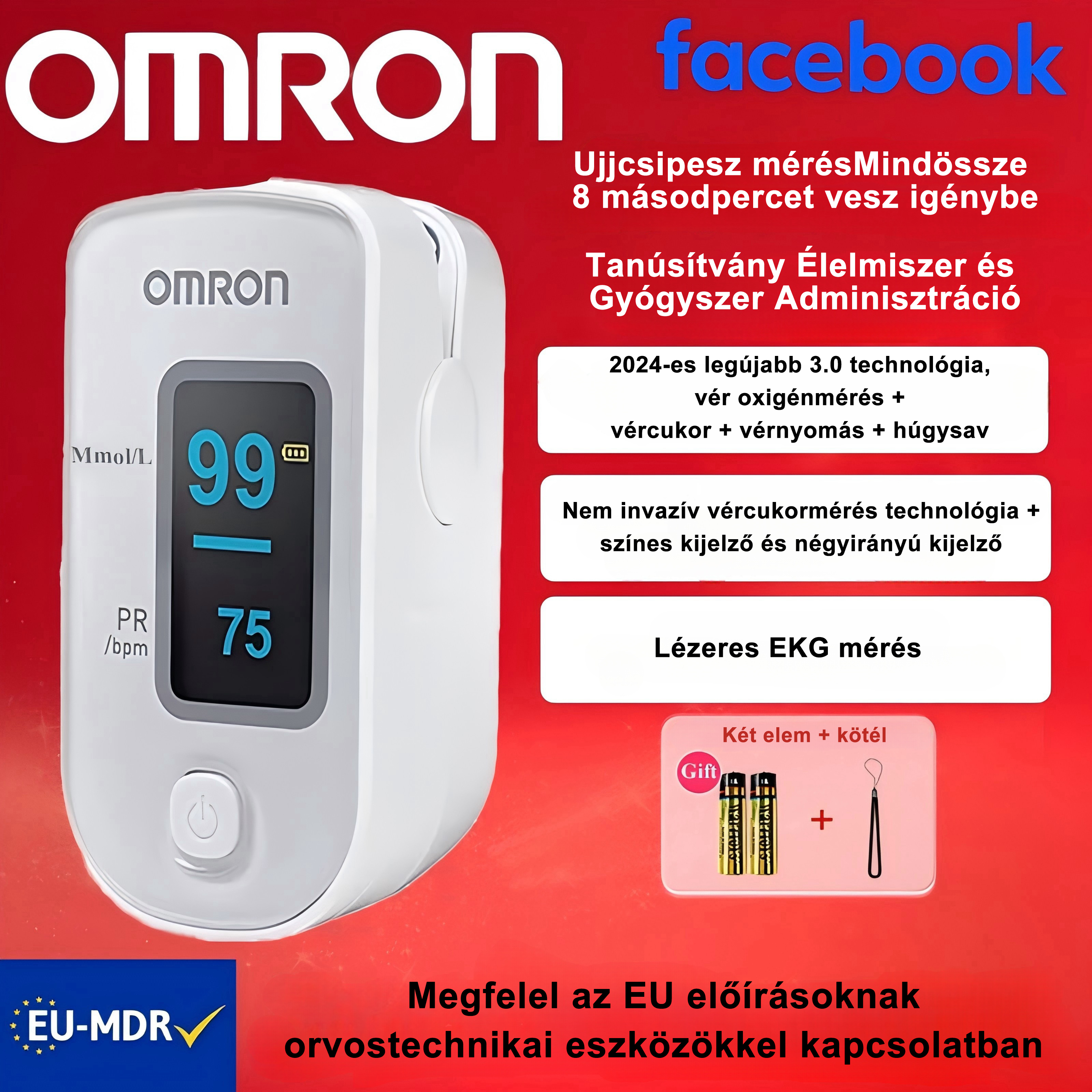 ✨Korlátozott idejű ajánlat👨‍⚕️Omron hordozható, nagy pontosságú, non-invazív vércukormérő