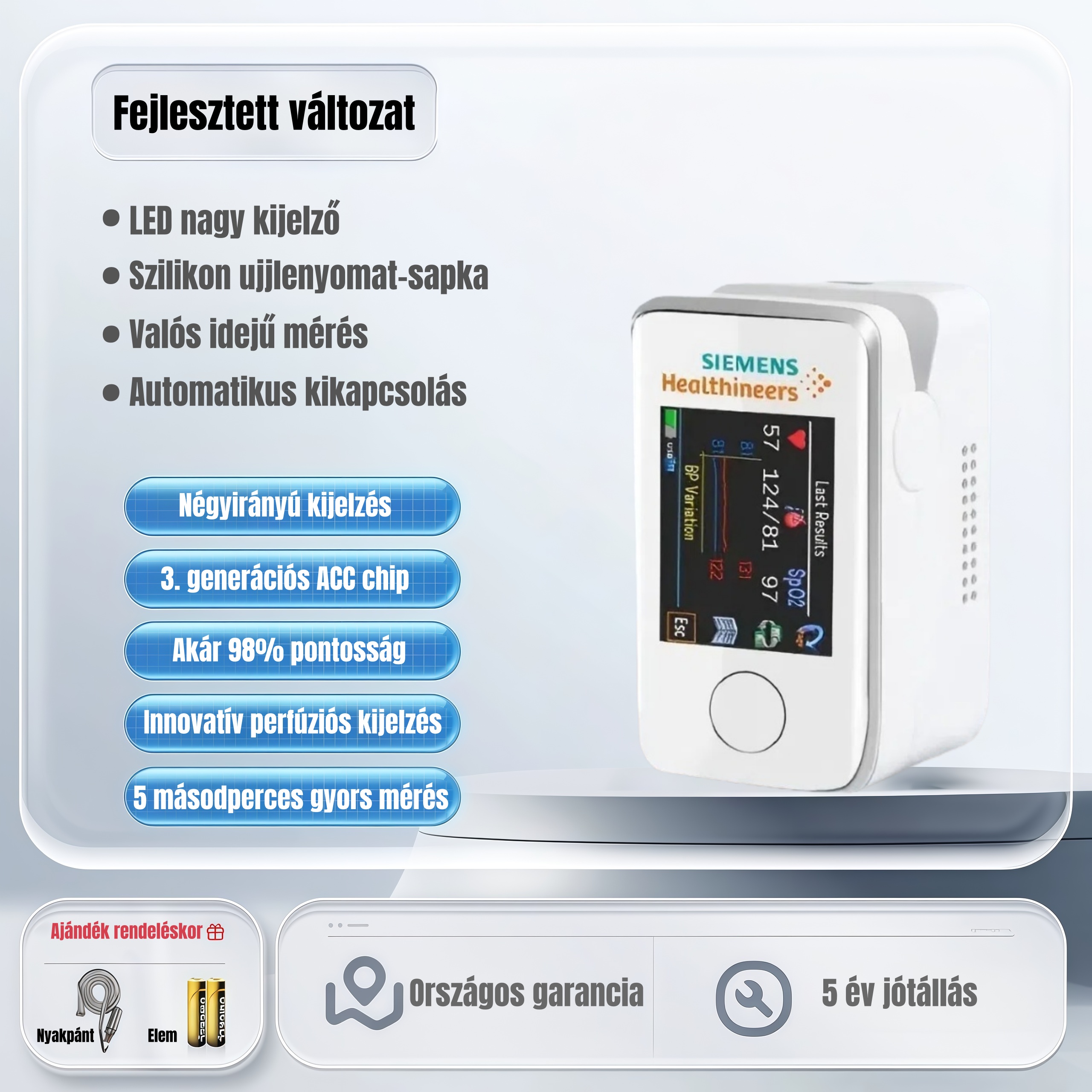 Ujjra csíptethető mérőeszköz