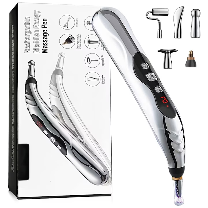 Akupunktúrás eszköz, LXNZUHN, elektronikus masszázstoll, 9 fokozat, LED, 5 fej