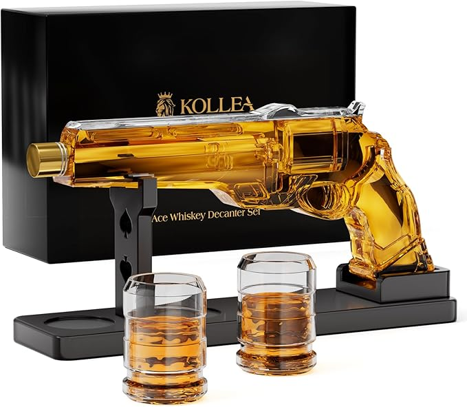 Gun Whisky dekanter szett férfiaknak, Kollea dekanter szett üveggel, egyedi karácsonyi születésnapi ajándékötlet férfiaknak, apa, menő évfordulós ajándék férjének, adagoló bár ivópartihoz