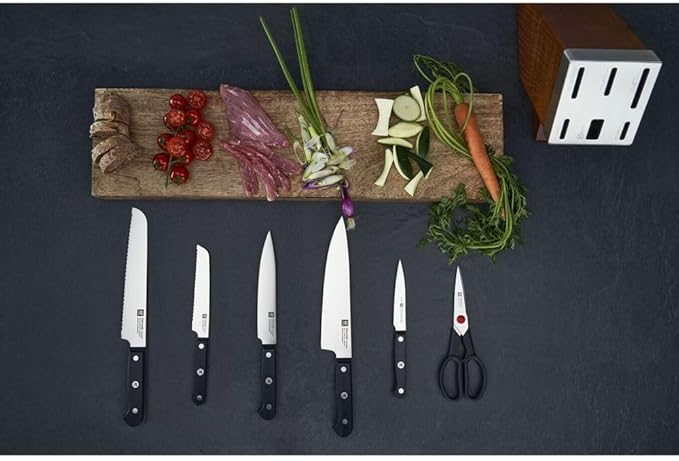 Zwilling 36133-000-0 7 részes önélező késblokk készlet, fa blokk, kés és olló speciális rozsdamentes acélból/műanyag nyéllel, Gourmet, kőris/sötétbarna