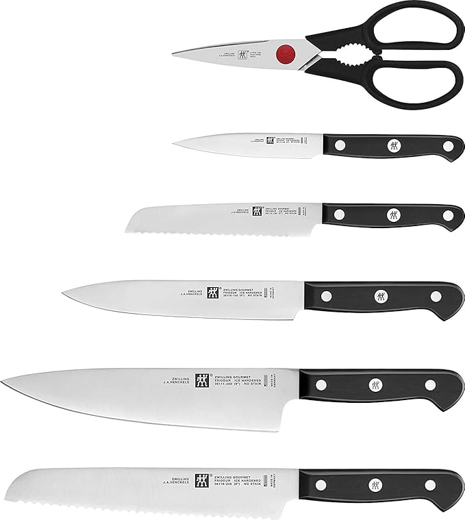 Zwilling 36133-000-0 7 részes önélező késblokk készlet, fa blokk, kés és olló speciális rozsdamentes acélból/műanyag nyéllel, Gourmet, kőris/sötétbarna