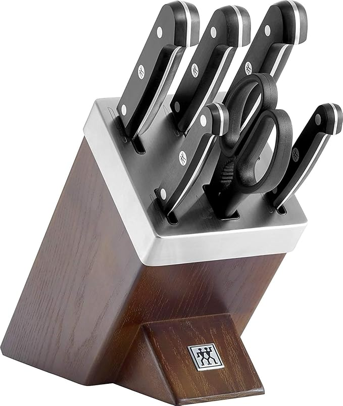 Zwilling 36133-000-0 7 részes önélező késblokk készlet, fa blokk, kés és olló speciális rozsdamentes acélból/műanyag nyéllel, Gourmet, kőris/sötétbarna